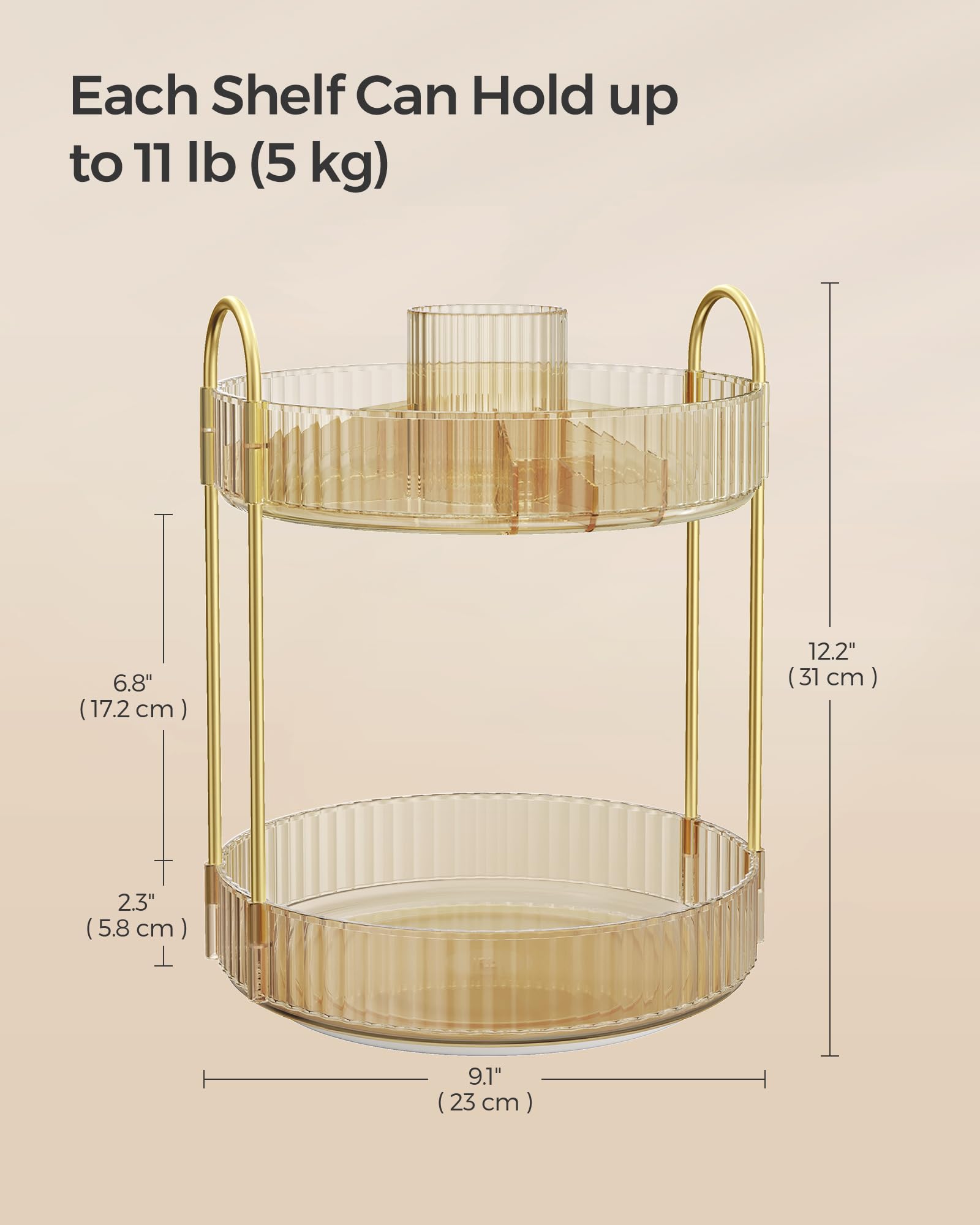Foto 6 | Organizador De Maquillaje Songmics, Redondo, Giratorio, De 2 Niveles, Color Champán Dorado