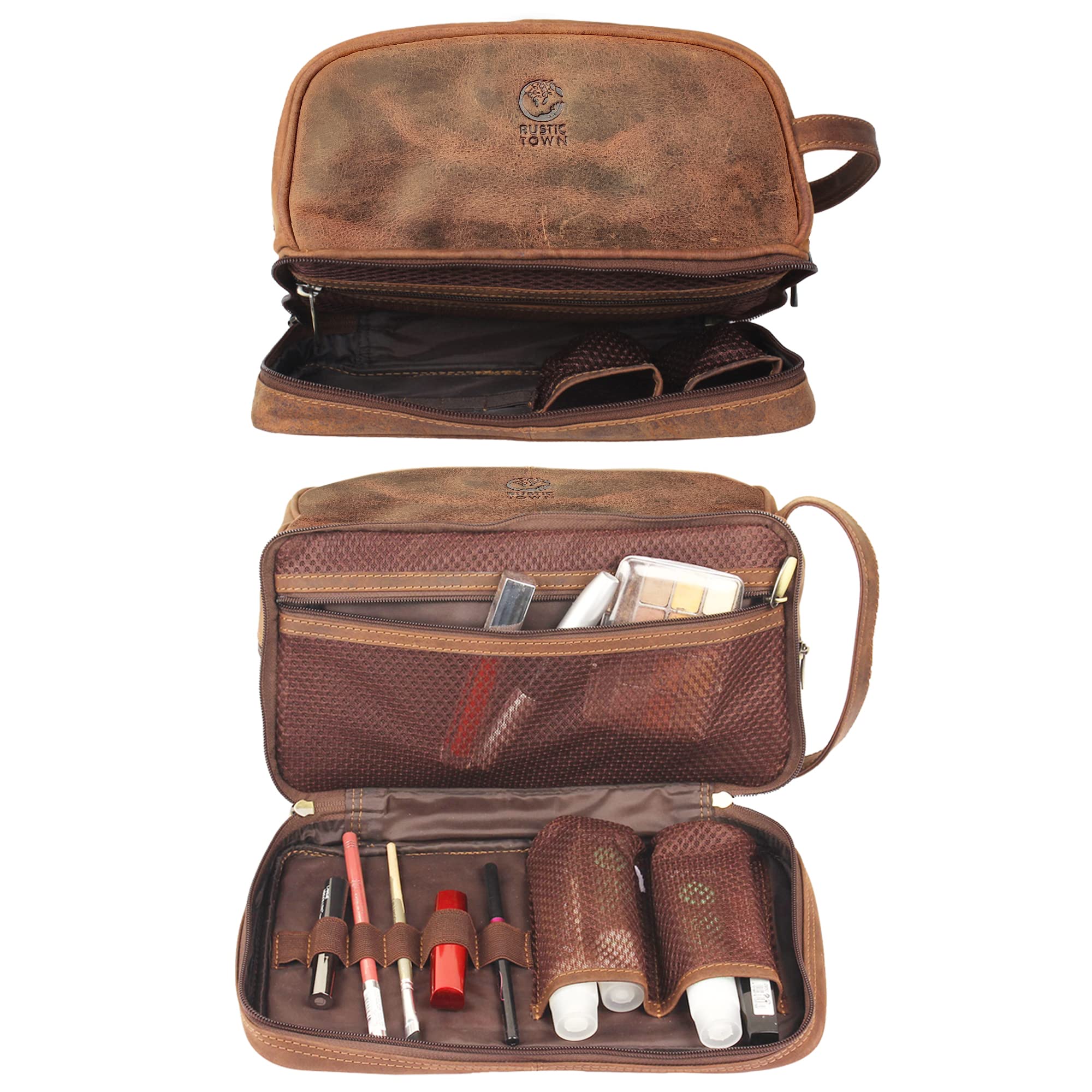 Foto 6 pulgar | Bolsa De Cosméticos Rustic Town De Cuero Genuino Para Viaje, Marrón, Para Hombre - Venta Internacional.