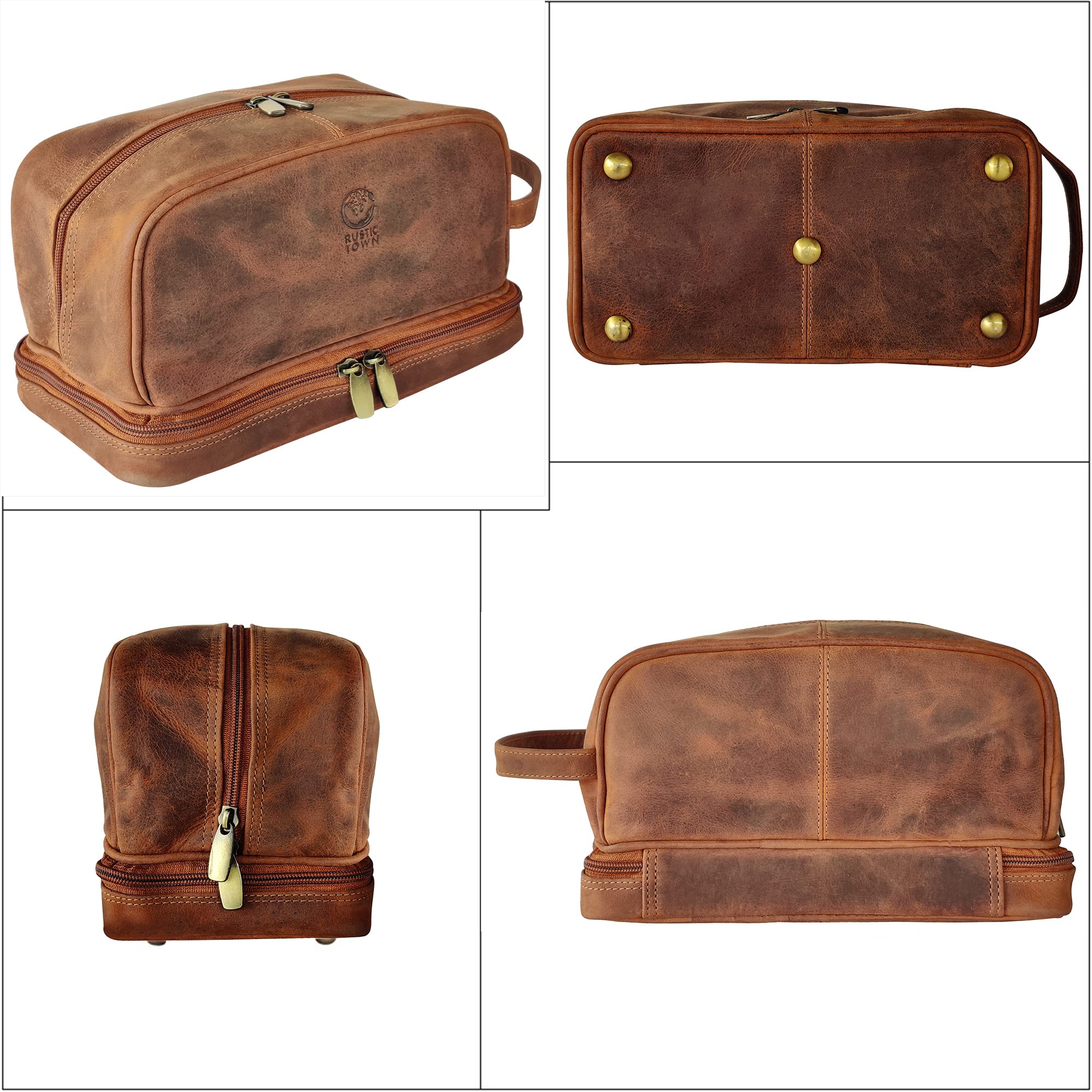 Foto 6 | Bolsa De Cosméticos Rustic Town De Cuero Genuino Para Viaje, Marrón, Para Hombre - Venta Internacional.