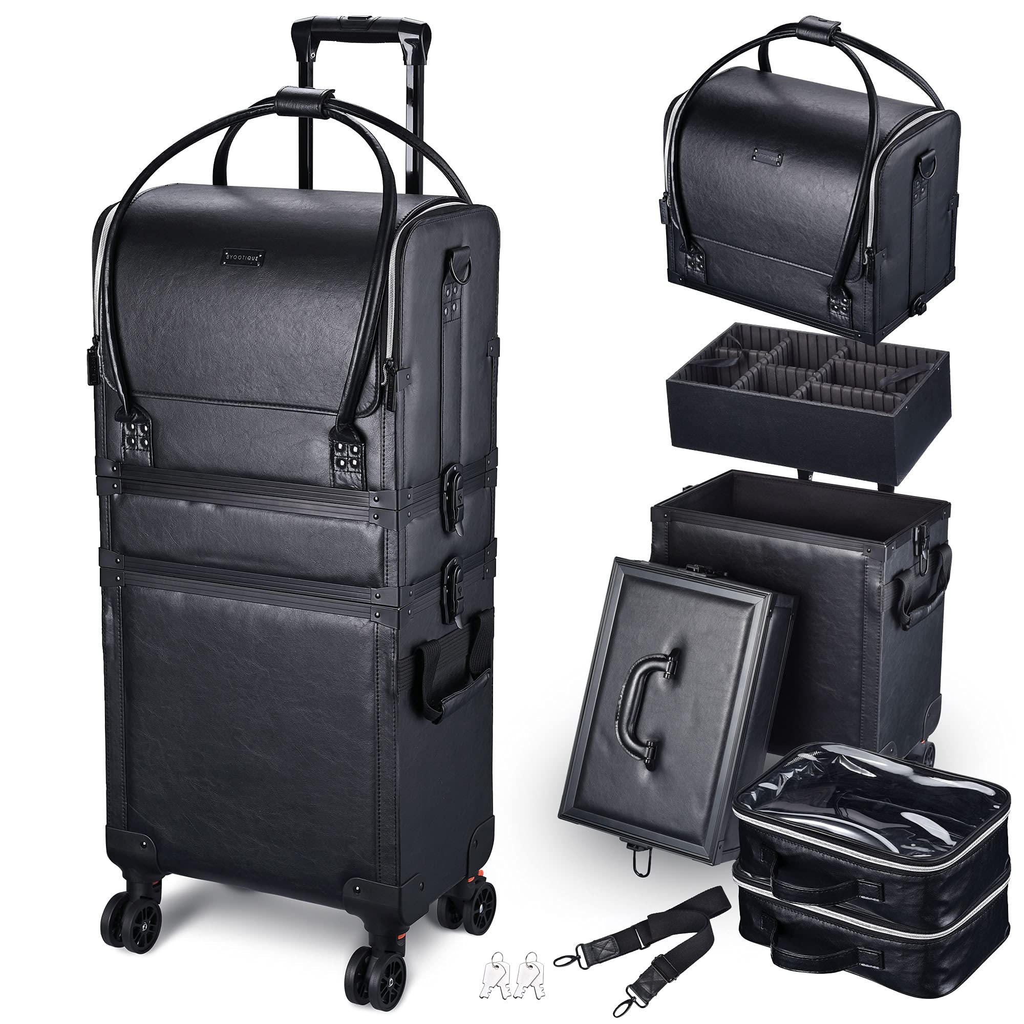Estuche de Maquillaje Byootique Negro 3 en 1 de Piel Enrollable con Ruedas - Venta Internacional $6,654