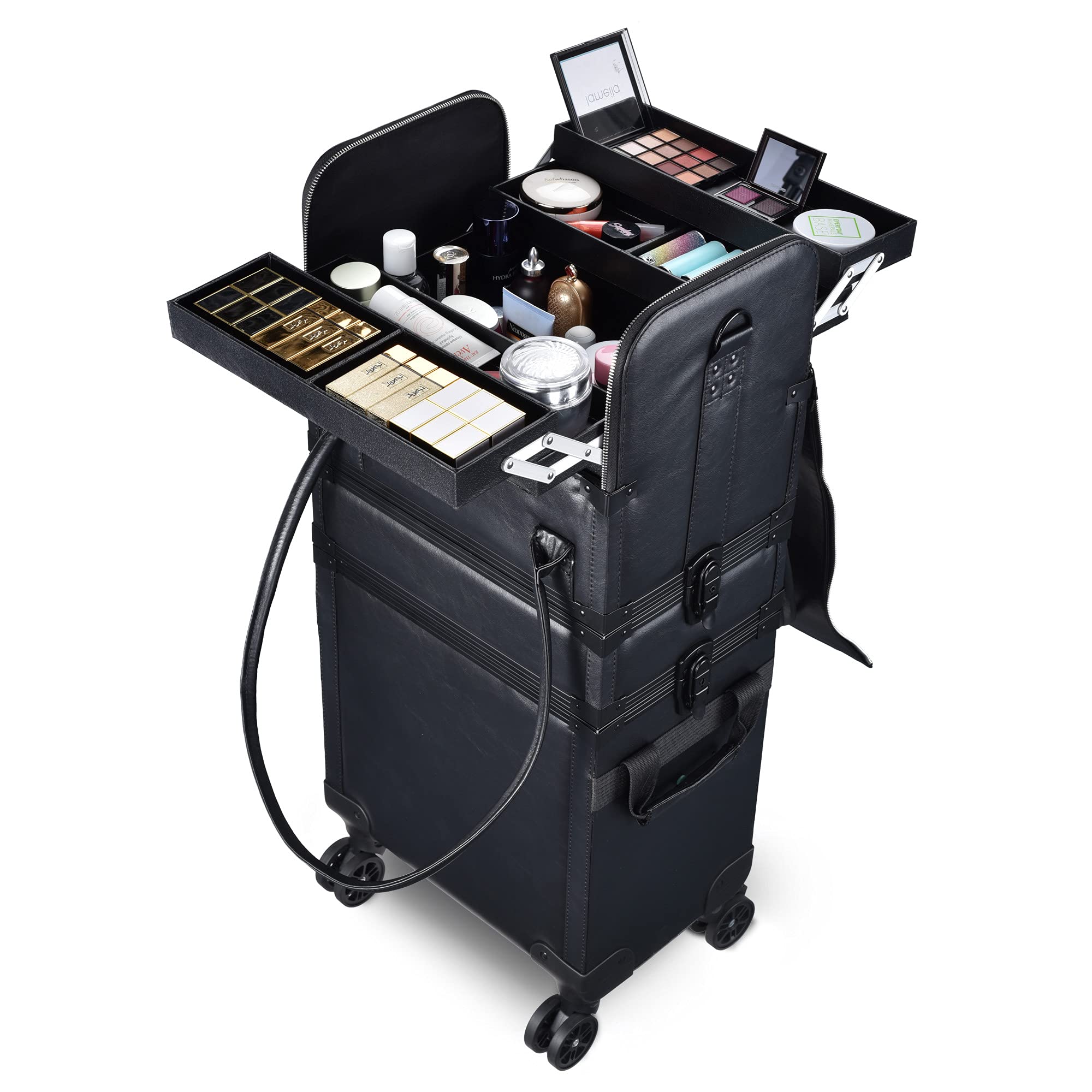 Foto 6 | Estuche de Maquillaje Byootique Negro 3 en 1 de Piel Enrollable con Ruedas - Venta Internacional