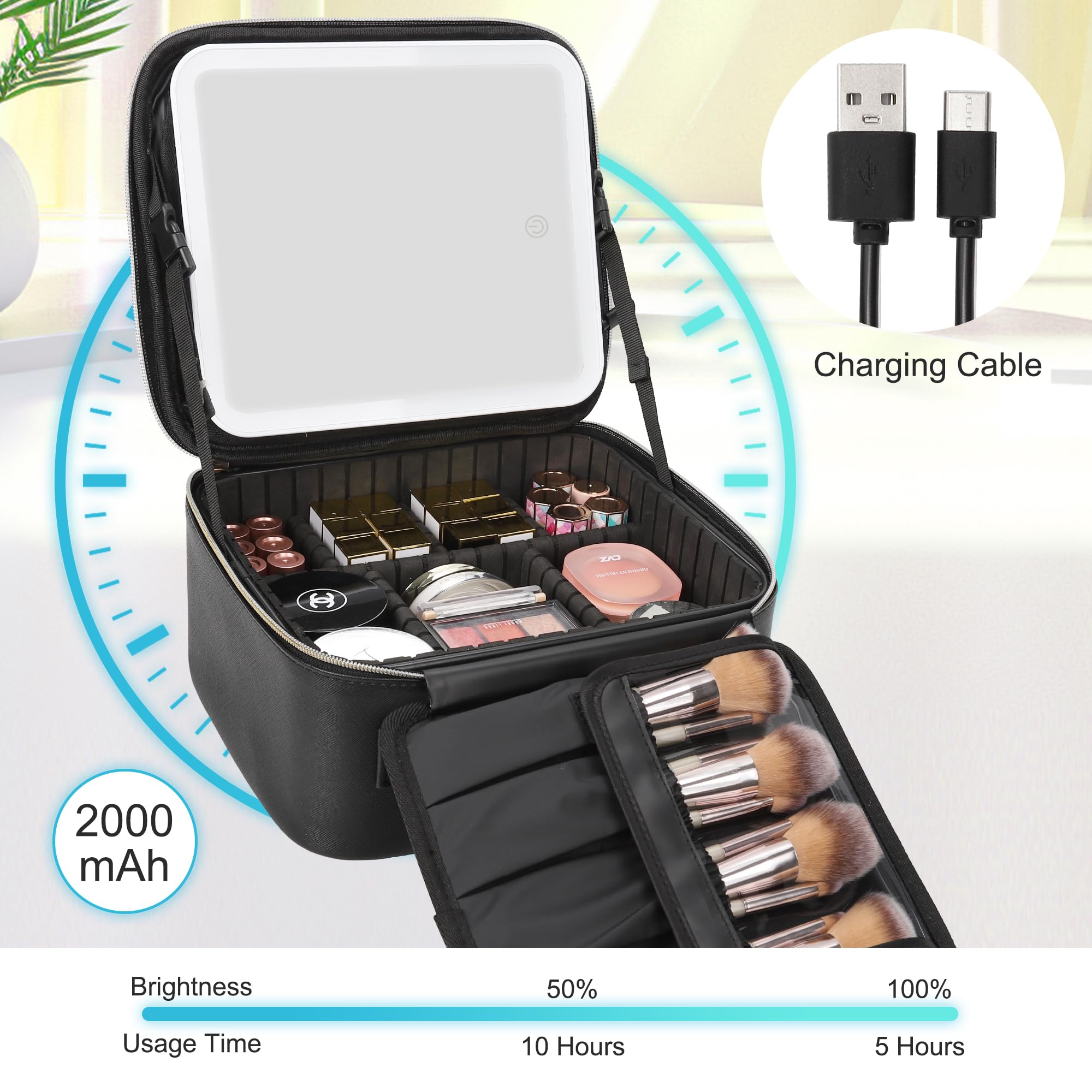 Foto 4 | Bolsa De Maquillaje Relavel Travel Con Espejo Led Y Almacenamiento De Maquillaje - Venta Internacional.