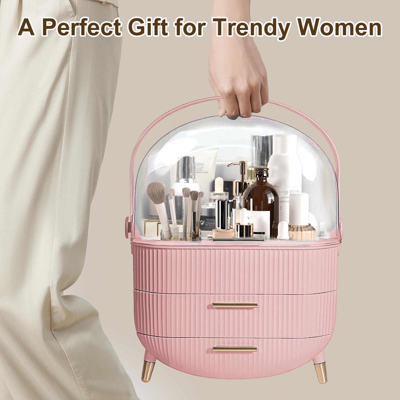 Foto 3 | Organizador De Maquillaje Ygjt Con Tapa Y Cajones Para Vanity Pink - Venta Internacional.