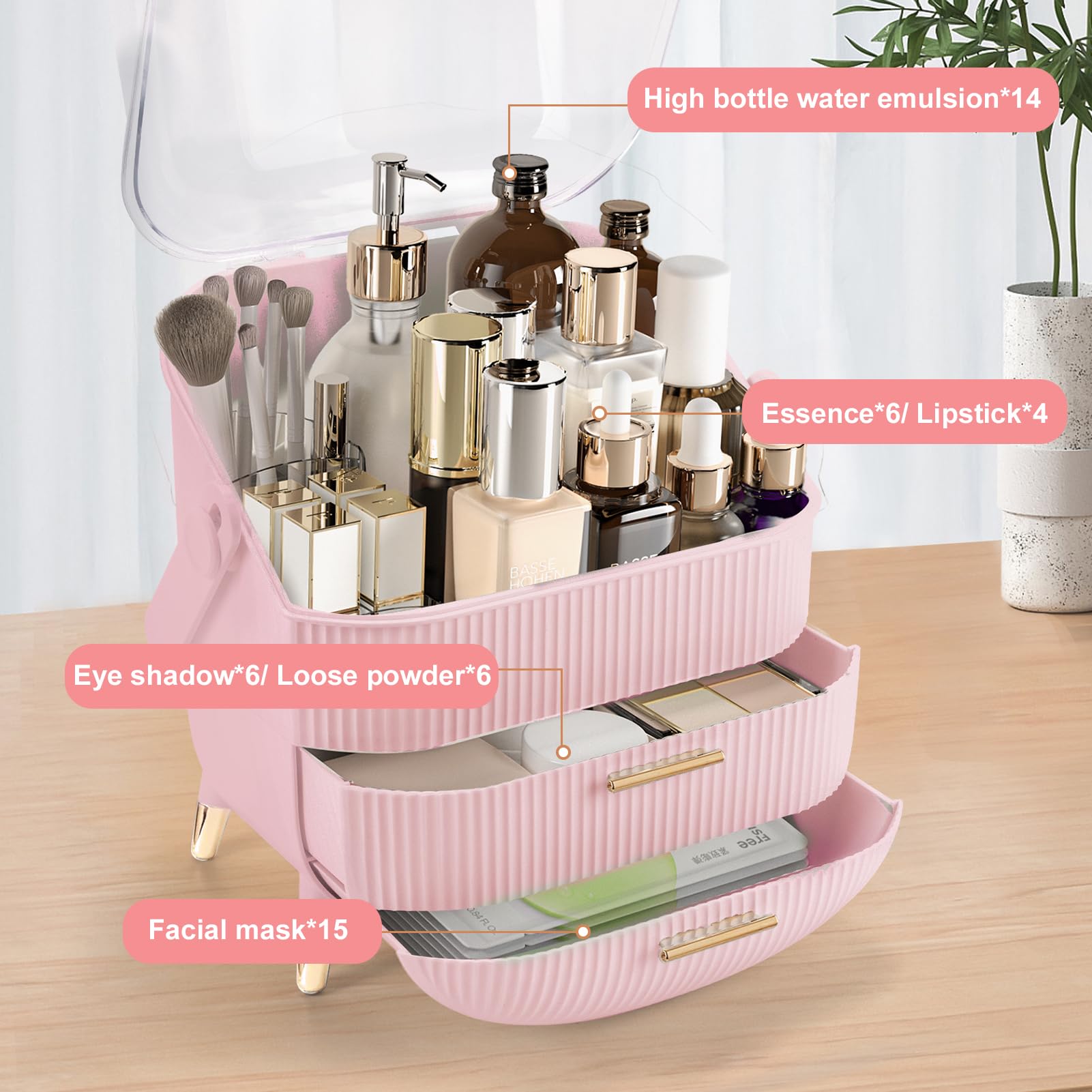 Foto 5 pulgar | Organizador De Maquillaje Ygjt Con Tapa Y Cajones Para Vanity Pink - Venta Internacional.