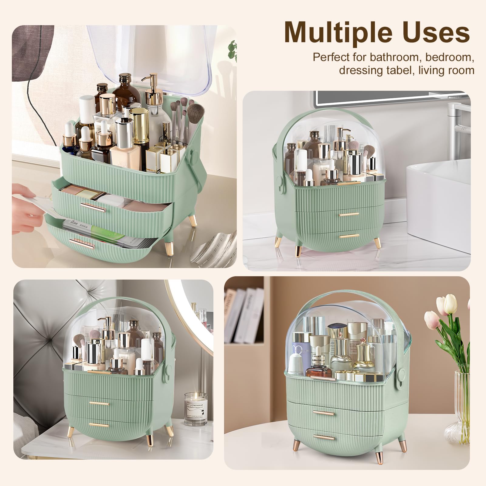 Foto 7 pulgar | Organizador De Maquillaje Ygjt Con Tapa Y Cajones, Color Verde Claro - Venta Internacional.