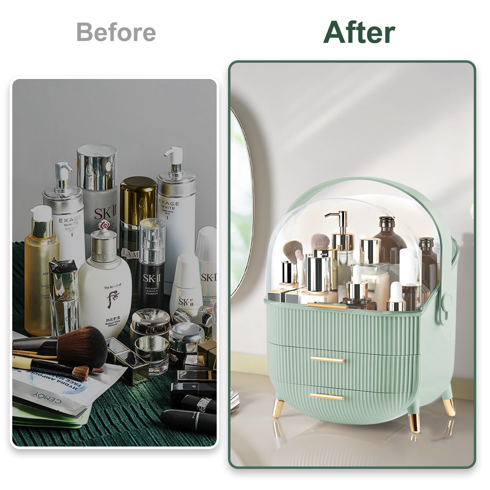 Foto 7 | Organizador De Maquillaje Ygjt Con Tapa Y Cajones, Color Verde Claro - Venta Internacional.