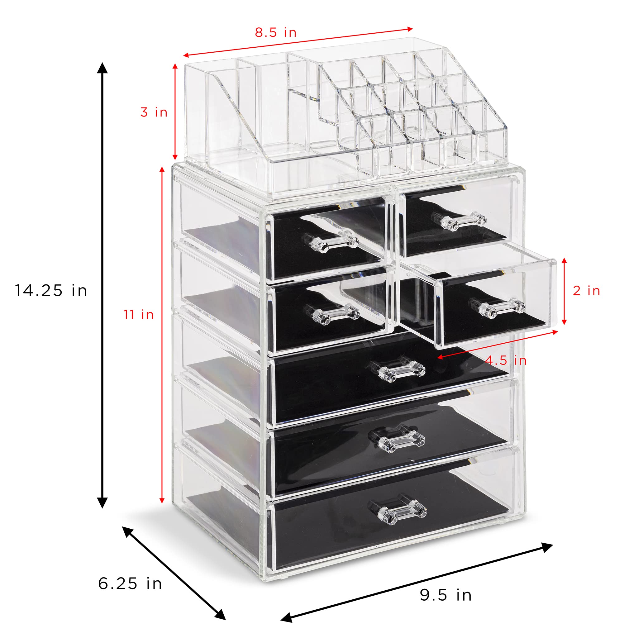 Foto 5 pulgar | Organizador De Maquillaje Sorbus Transparente Con 3 Cajones Grandes Y 4 Pequeños - Venta Internacional.