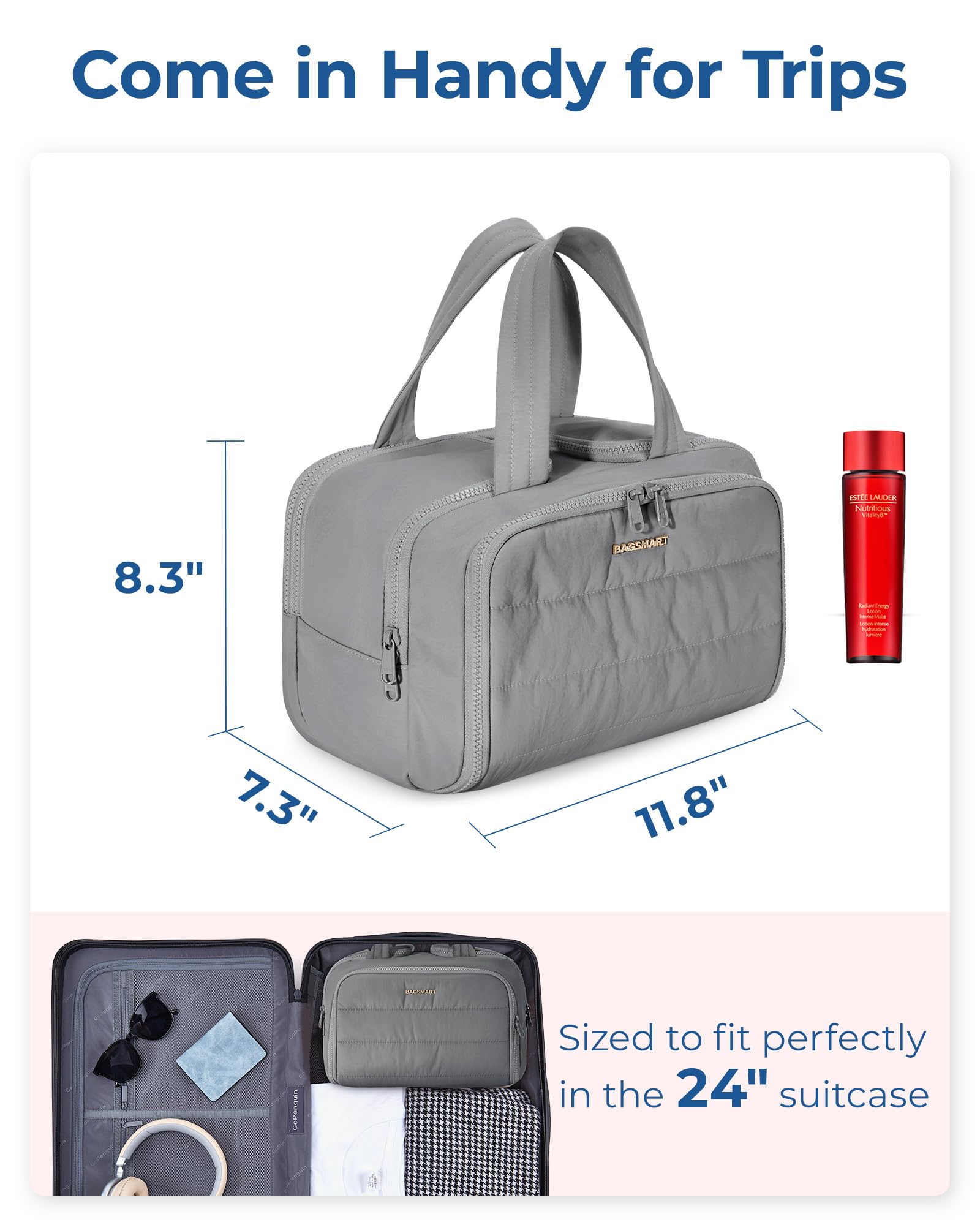 Foto 7 pulgar | Neceser Bagsmart Travel Ligero, Grande, Gris, Para Mujer - Venta Internacional.