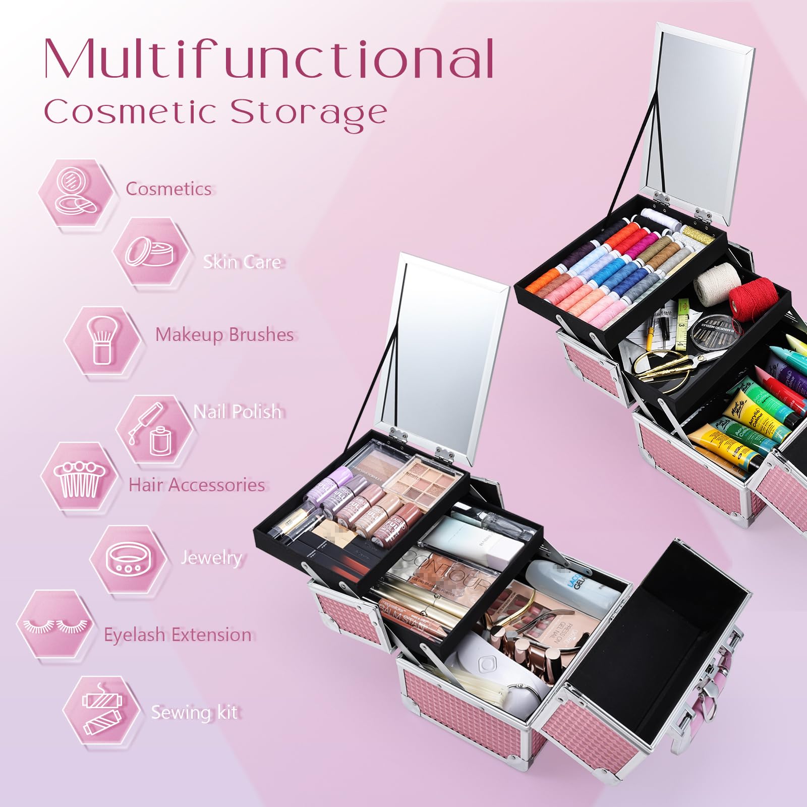 Foto 3 pulgar | Estuche Para Cosméticos Makeup Train Case Joligrace Con Espejo Y Candado En Forma De Sirena - Venta Internacional
