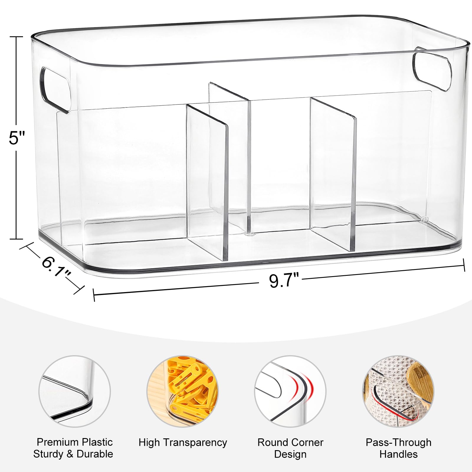 Foto 3 pulgar | Papelera De Plástico Aozita Transparente Con 5 Compartimentos Para Material De Arte, Paquete De 2 - Venta Internacional
