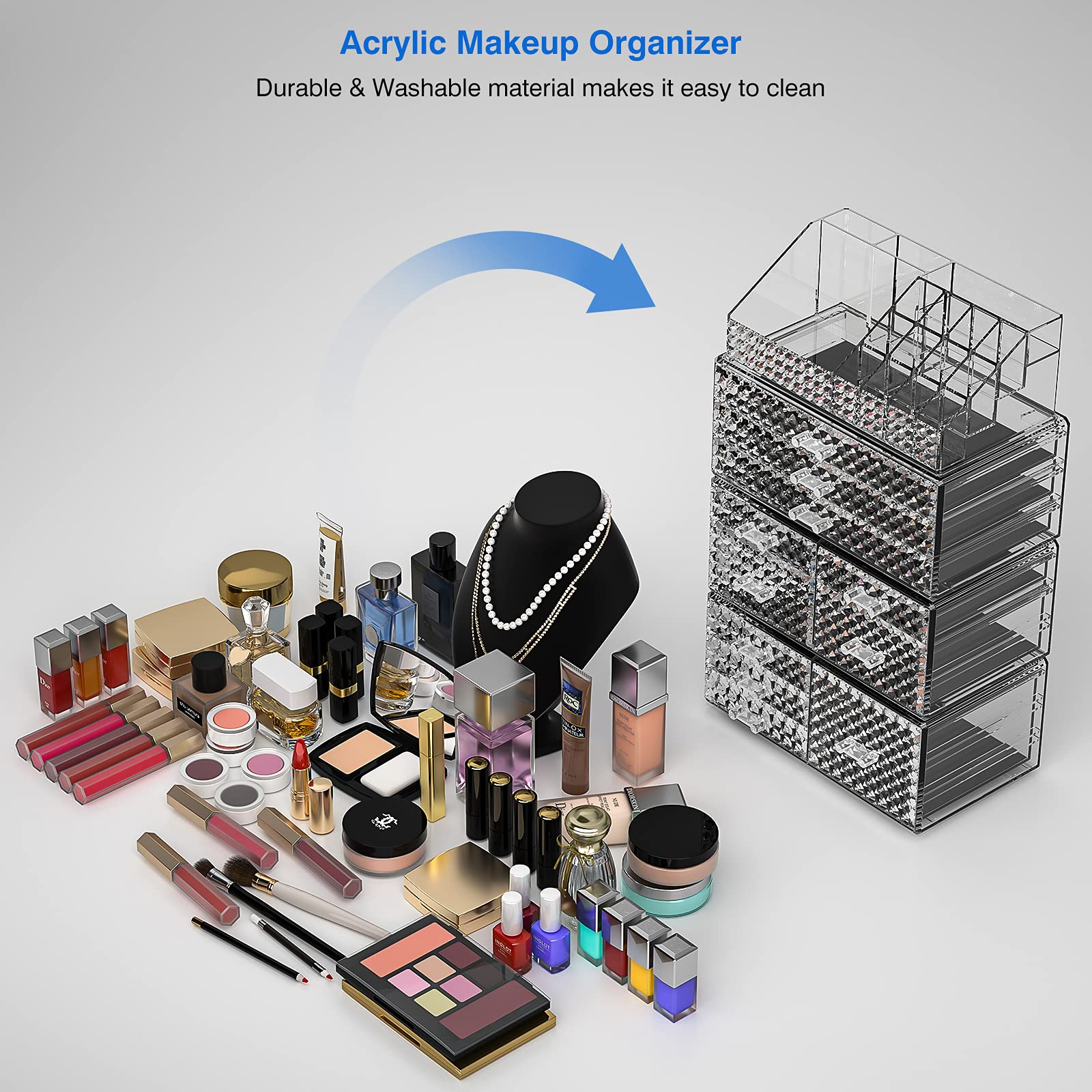 Foto 6 | Organizador De Maquillaje Awenia, Apilable, Con 11 Cajones, Acrílico Transparente - Venta Internacional.