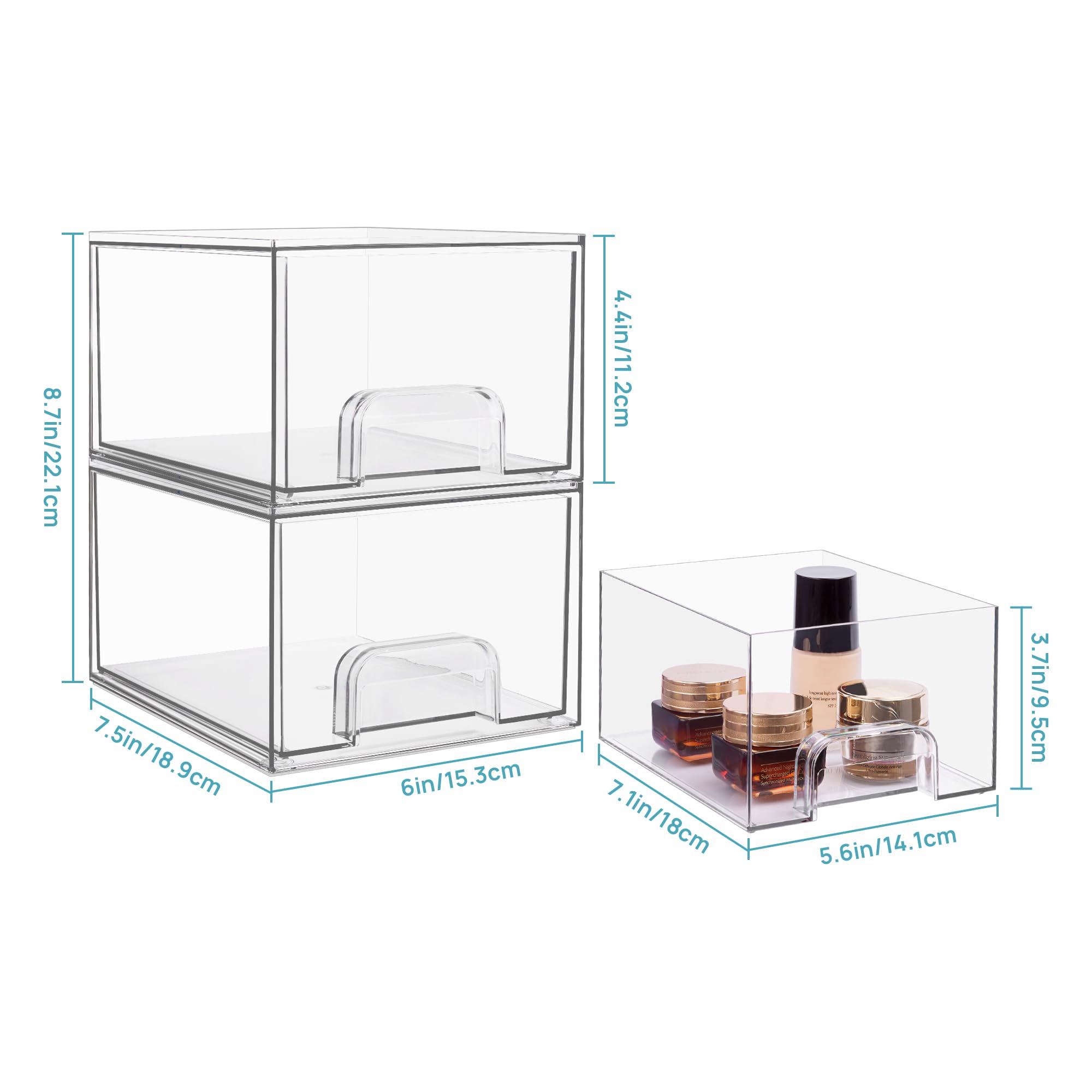 Foto 3 | Cajones De Almacenamiento Vtopmart De Acrílico Transparente De 11 Cm De Altura, Paquete De 2 - Venta Internacional.