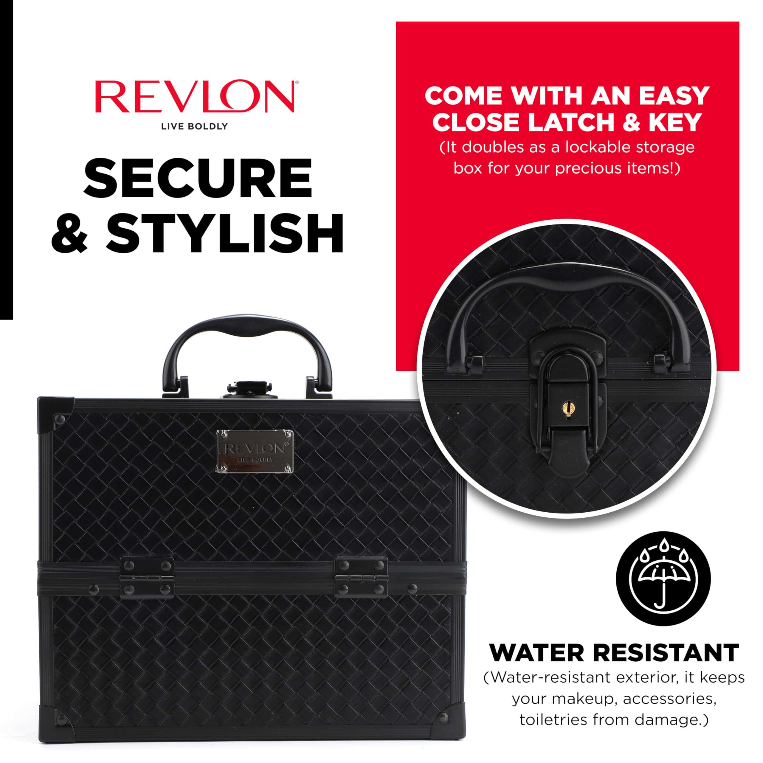 Foto 6 pulgar | Caja Organizadora Revlon Secure Con Cerradura Y Llave De 25 Cm, Color Negro - Venta Internacional.