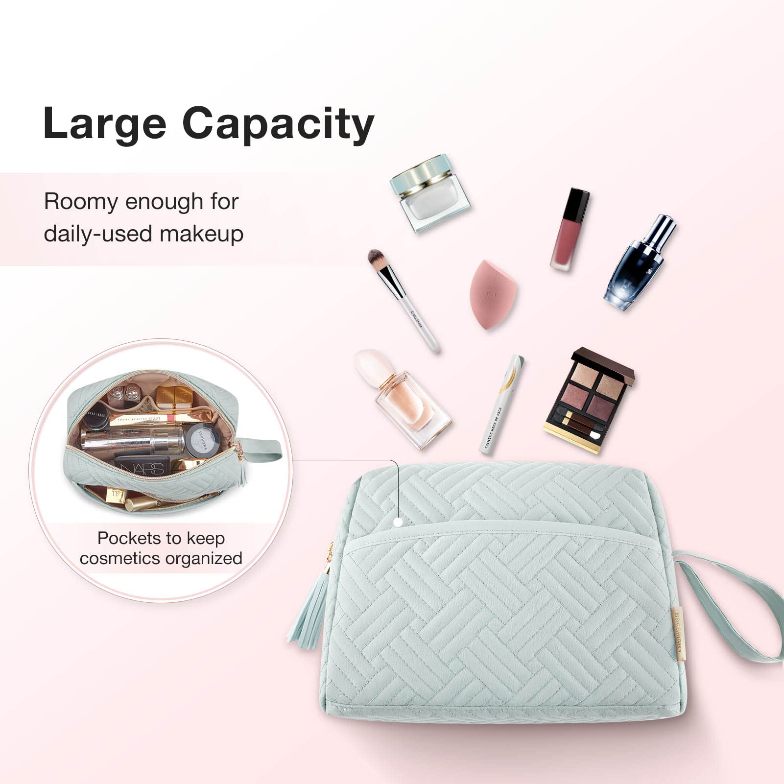 Foto 2 | Bolsa De Maquillaje Bagsmart Para Cosméticos, Artículos De Tocador De Viaje, Color Azul Claro - Venta Internacional.