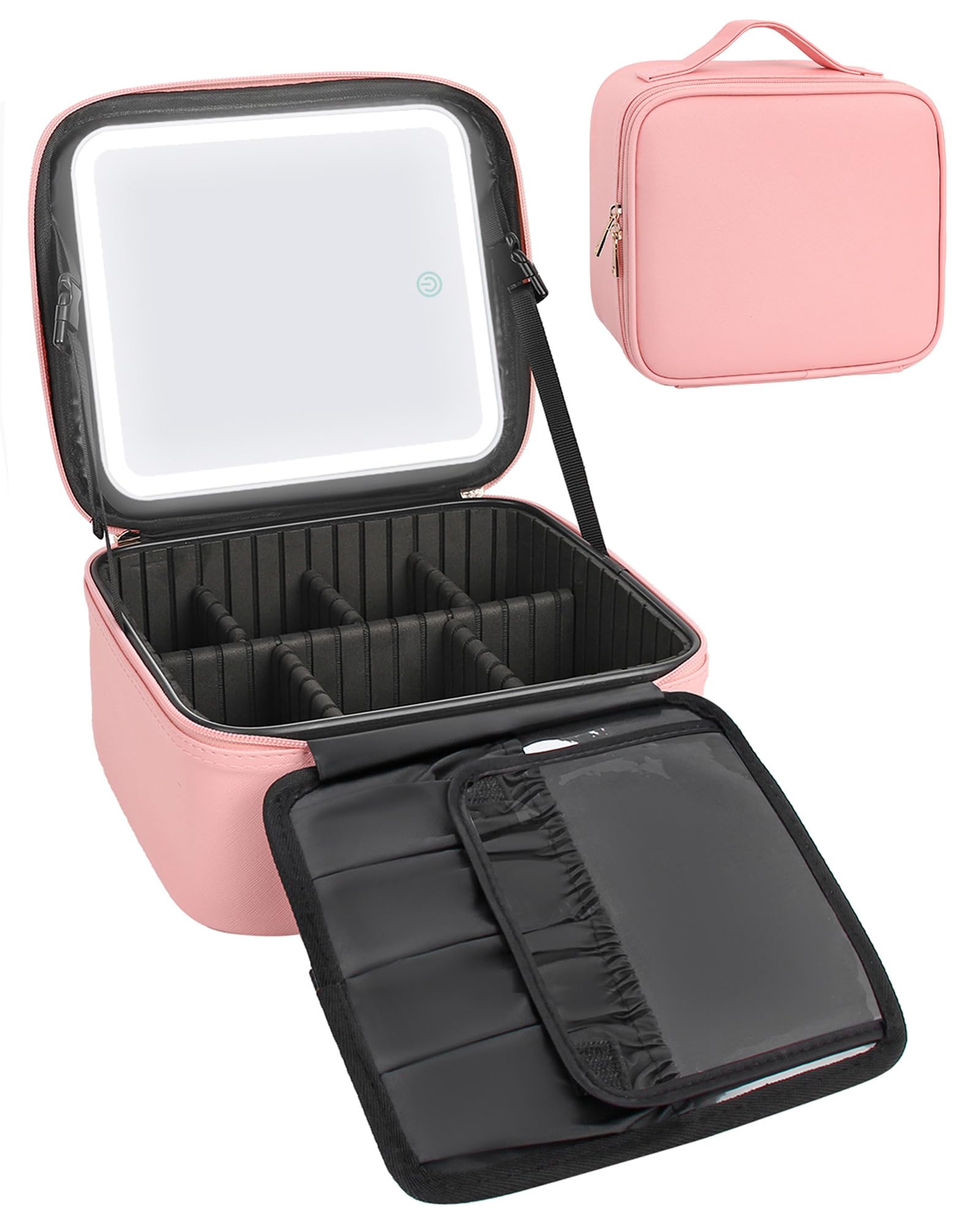 Foto 2 pulgar | Bolsa De Maquillaje Relavel Con Espejo Iluminado Y 3 Luces De Color Rosa - Venta Internacional.