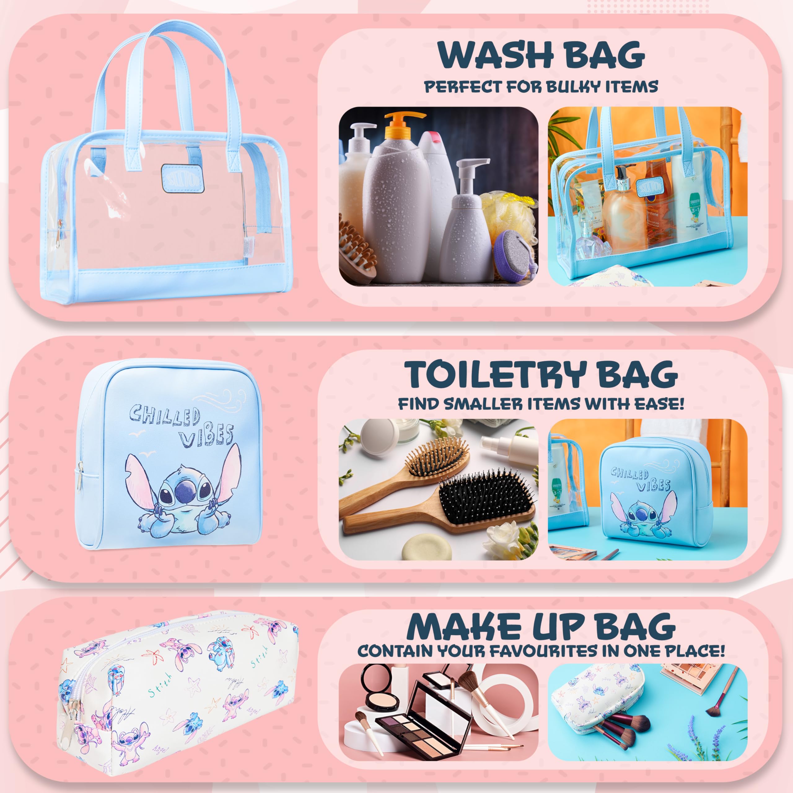 Foto 4 | Set De Neceseres Disney Stitch Para Mujer Con Botellas De Viaje - Venta Internacional.