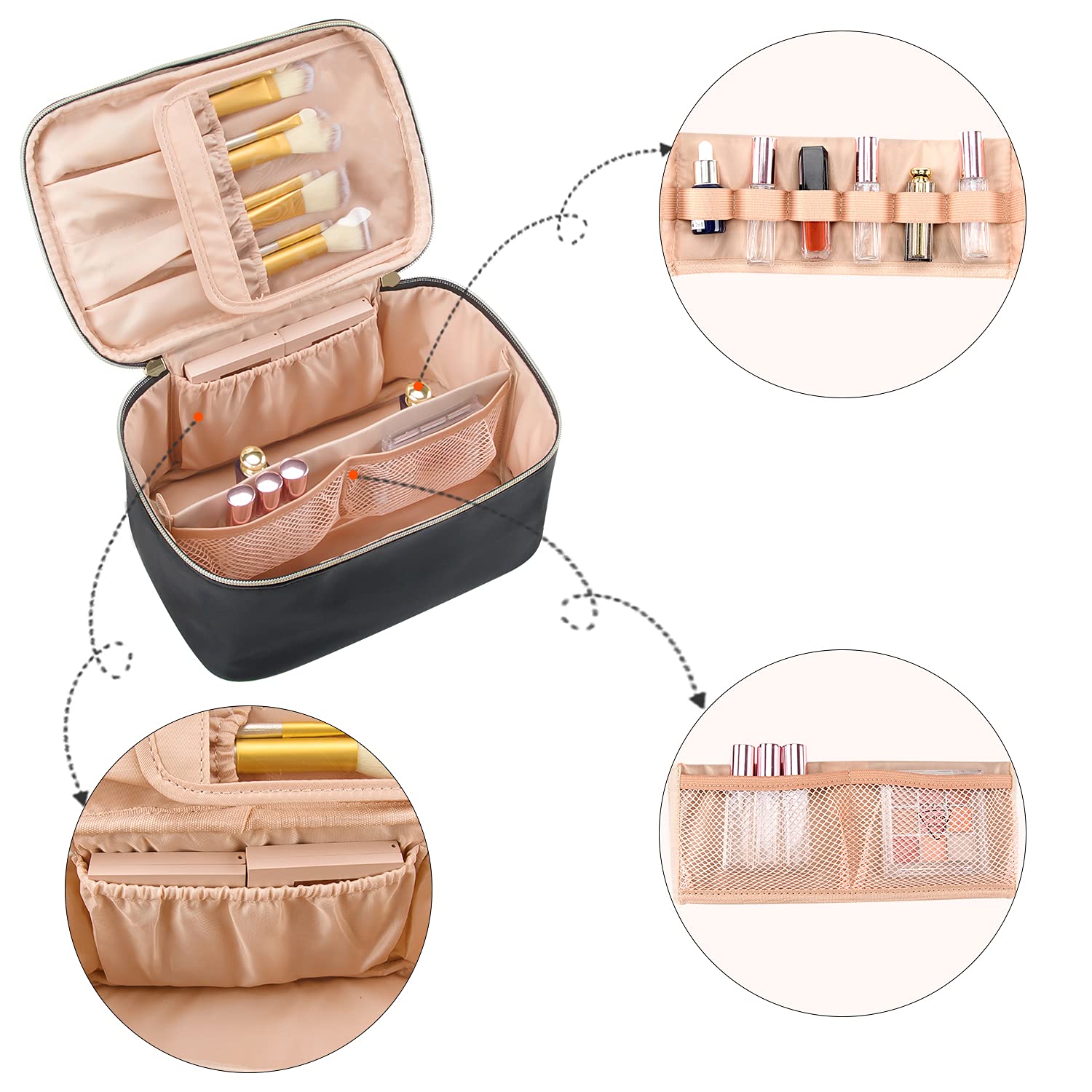 Foto 4 pulgar | Bolsa De Maquillaje Ocheal Portátil Para Cosméticos De Gran Capacidad, Color Negro - Venta Internacional.