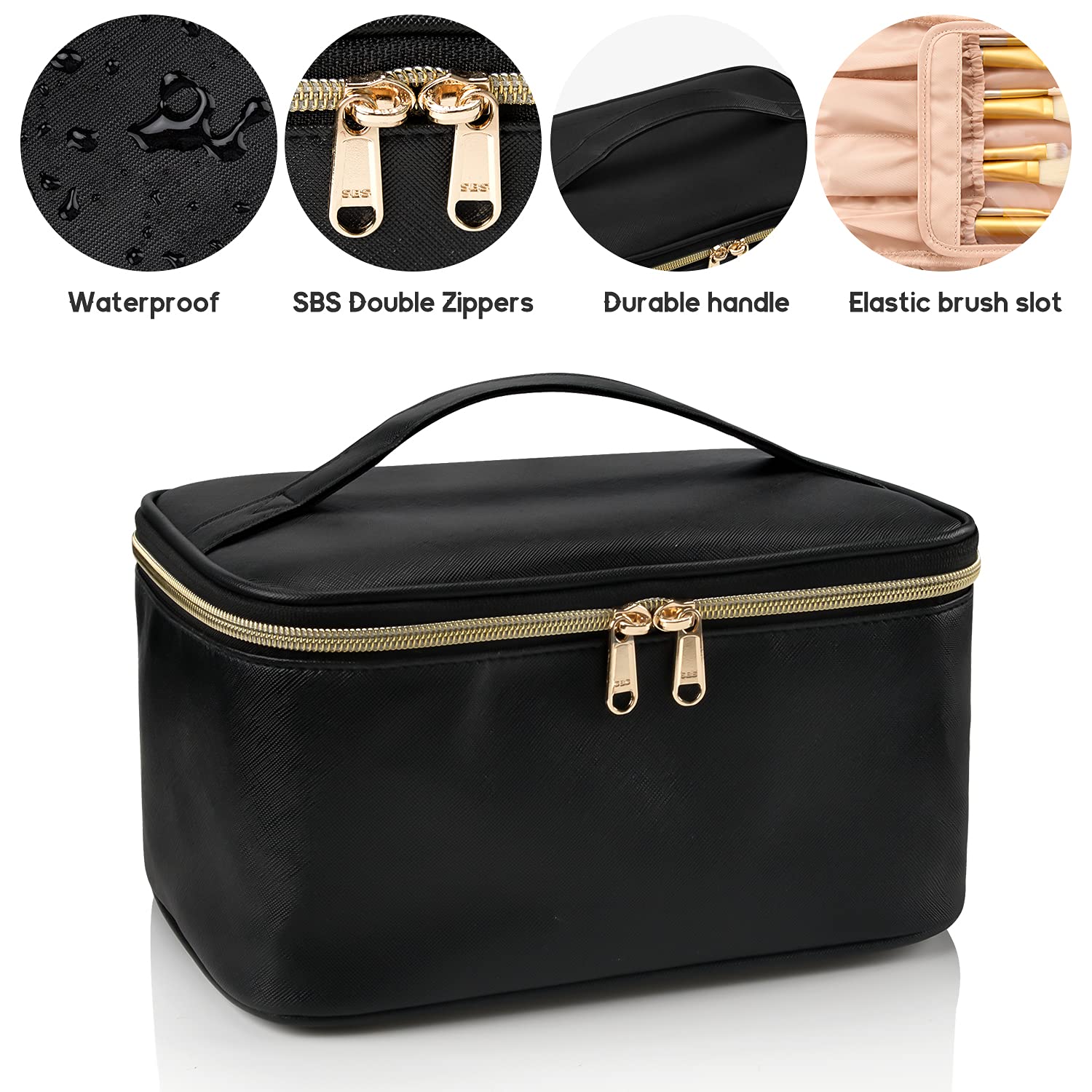 Foto 5 pulgar | Bolsa De Maquillaje Ocheal Portátil Para Cosméticos De Gran Capacidad, Color Negro - Venta Internacional.