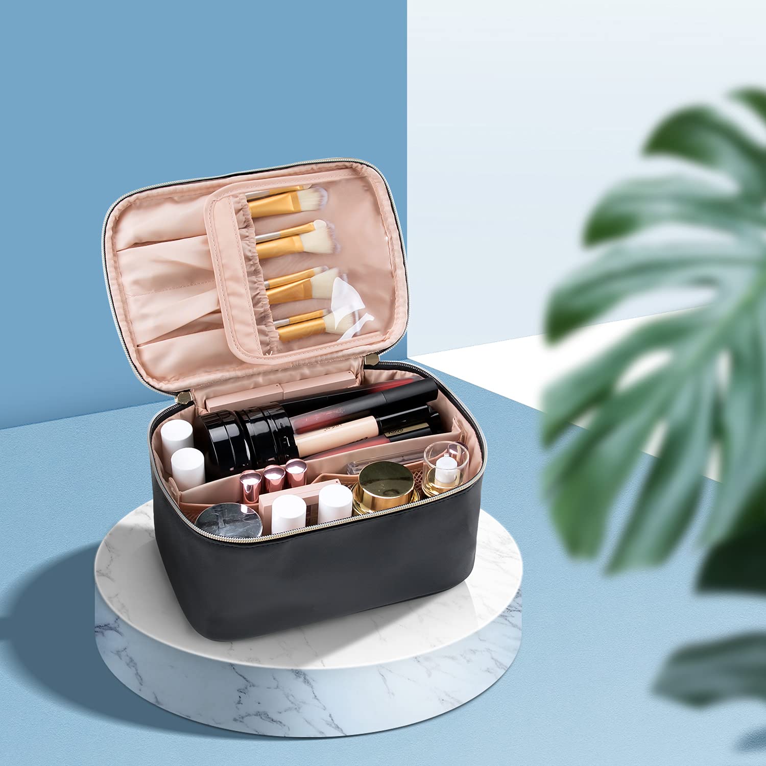 Foto 7 | Bolsa De Maquillaje Ocheal Portátil Para Cosméticos De Gran Capacidad, Color Negro - Venta Internacional.