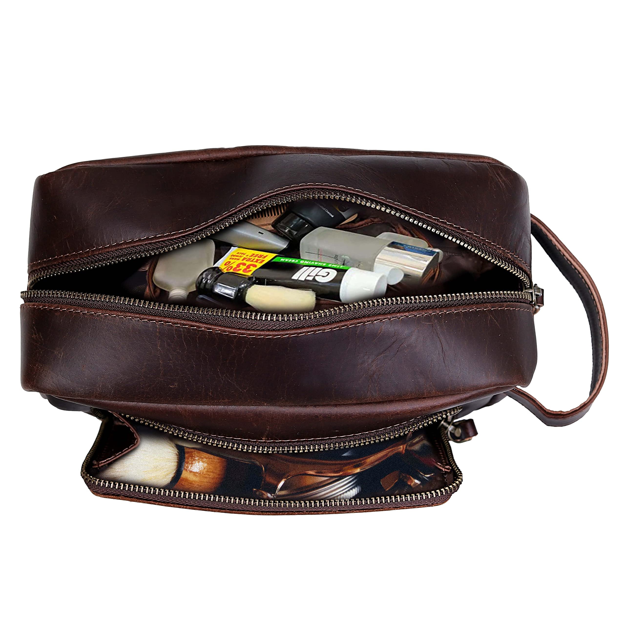 Foto 5 pulgar | Neceser de Cuero Doble Cierre y Bolsillo Exterior para Hombre -  Venta Internacional