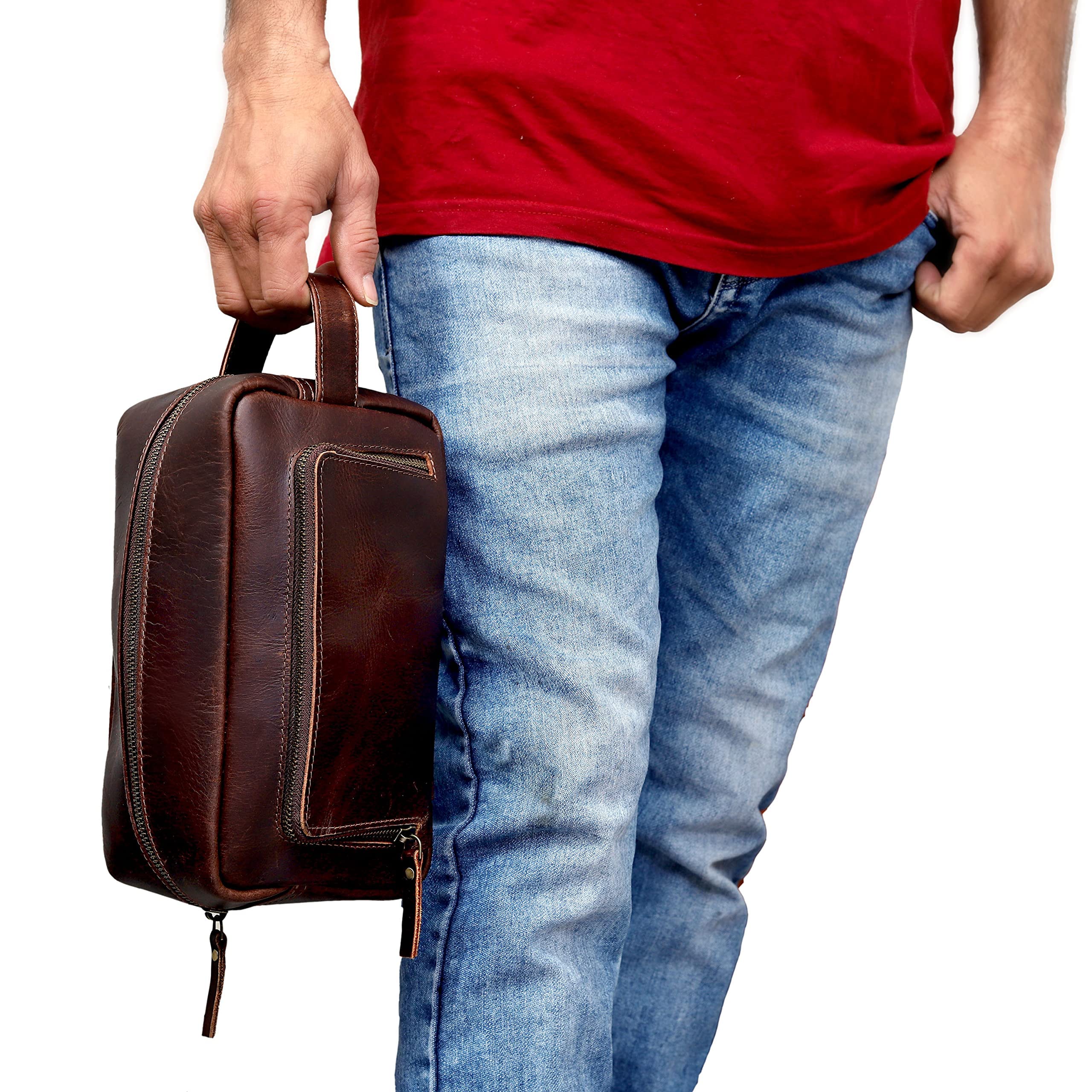 Foto 7 pulgar | Neceser de Cuero Doble Cierre y Bolsillo Exterior para Hombre -  Venta Internacional