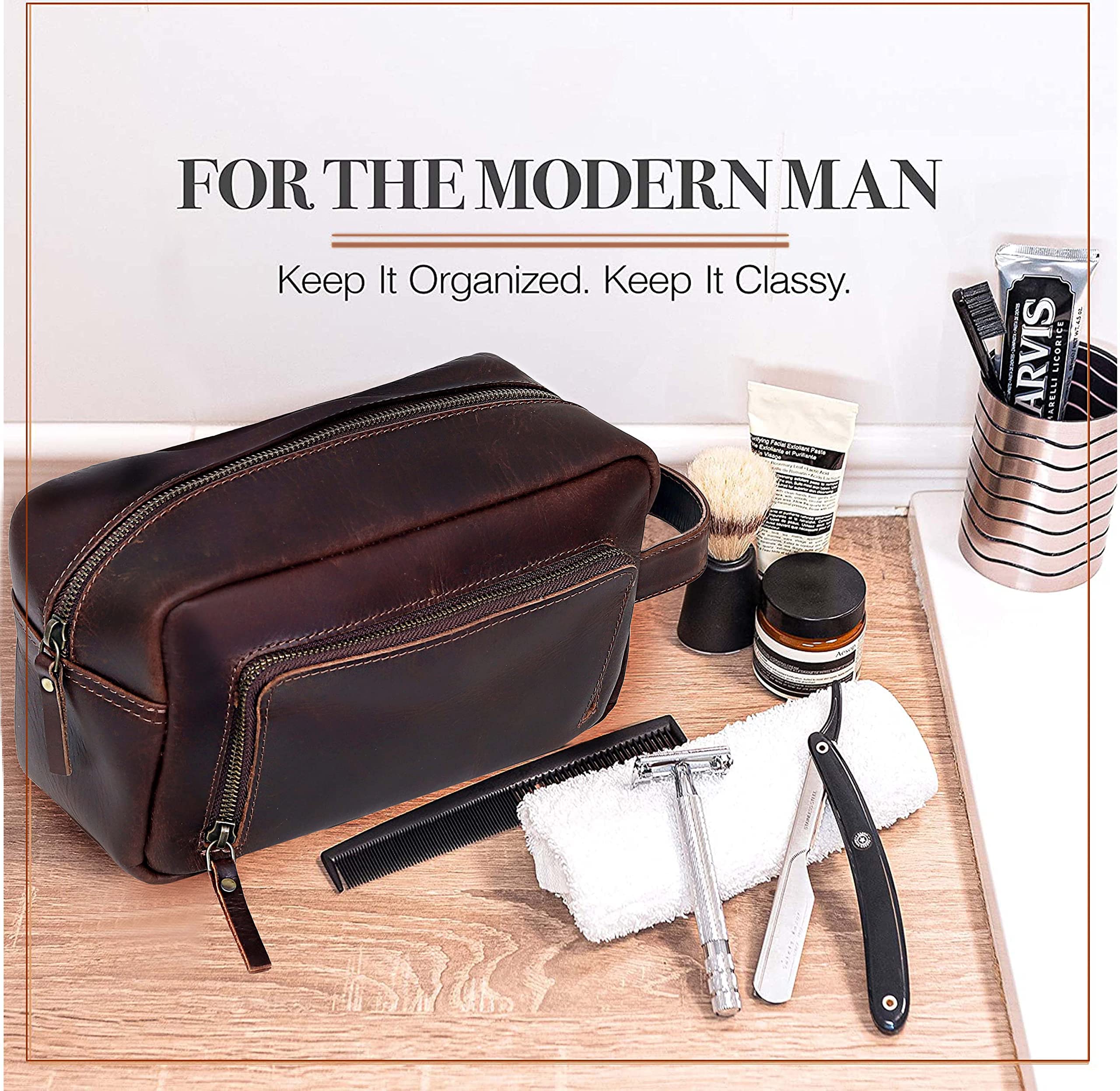Foto 7 | Neceser de Cuero Doble Cierre y Bolsillo Exterior para Hombre -  Venta Internacional