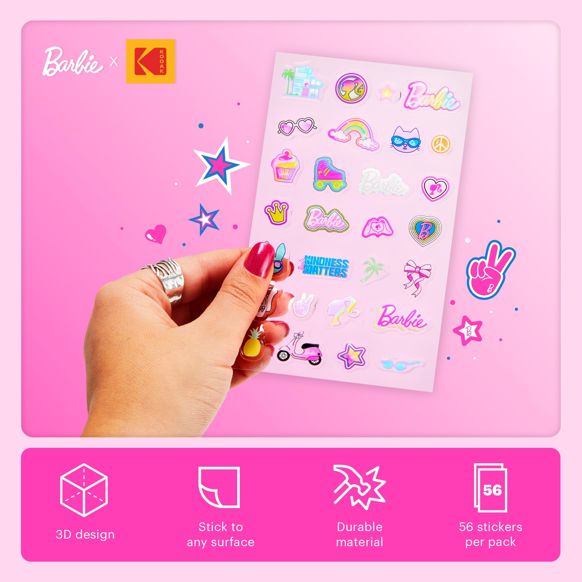 Foto 3 pulgar | Juego De Pegatinas Kodak X Barbie Coloridas Y Decorativas, Más De 50 Pegatinas - Venta Internacional.