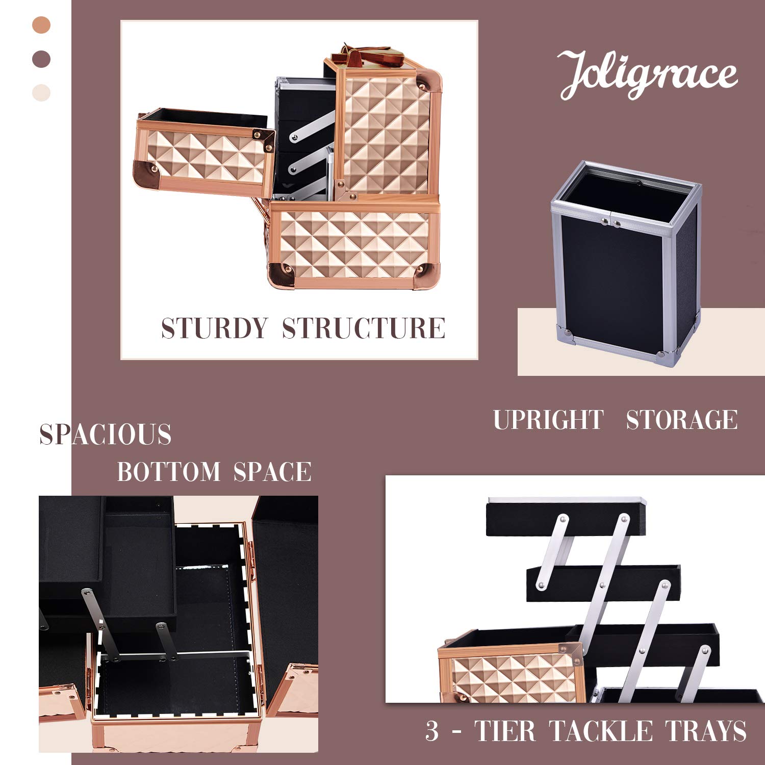 Foto 7 pulgar | Estuche para Cosméticos Joligrace con Espejo 3 Niveles Oro Rosa - Venta Internacional