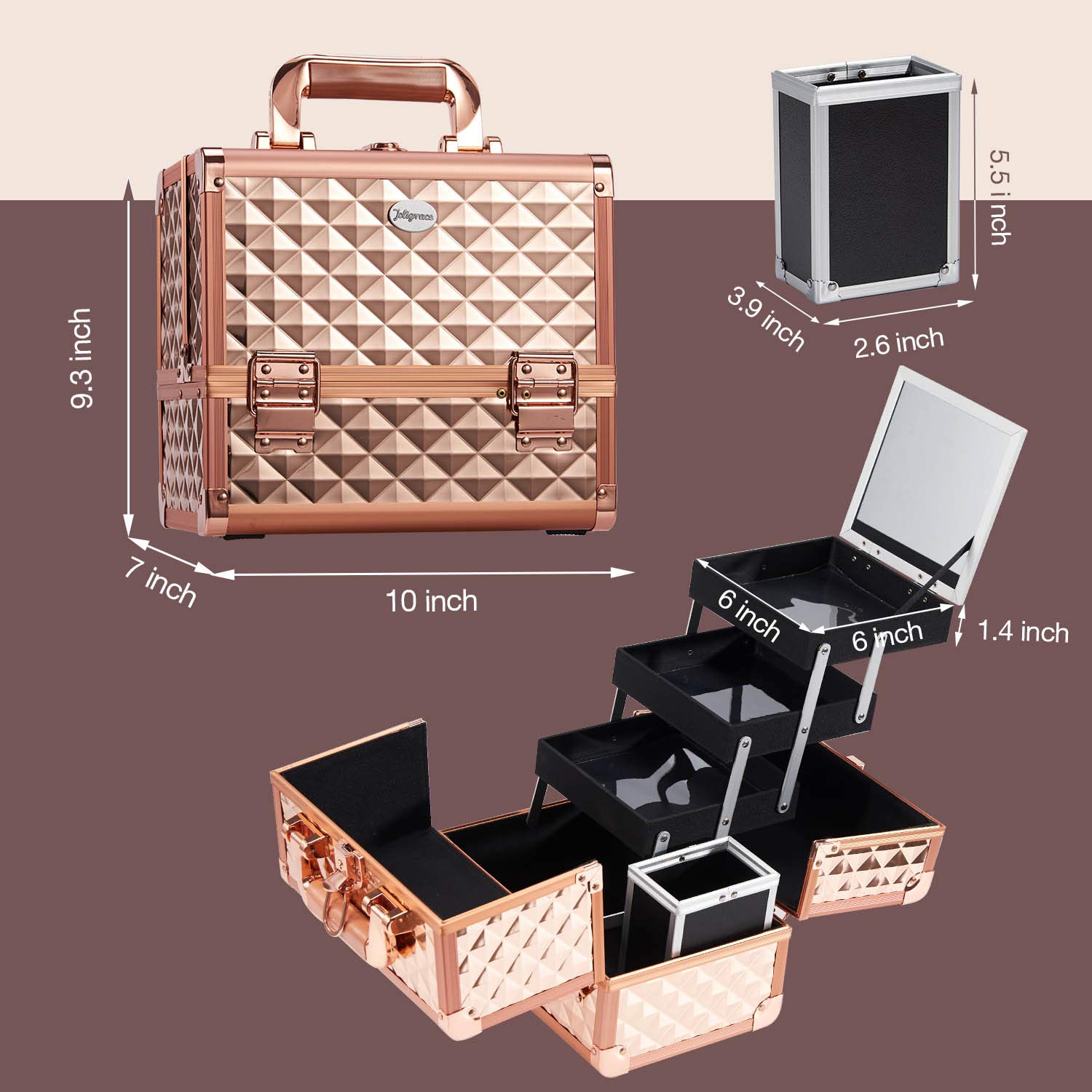 Foto 8 pulgar | Estuche para Cosméticos Joligrace con Espejo 3 Niveles Oro Rosa - Venta Internacional