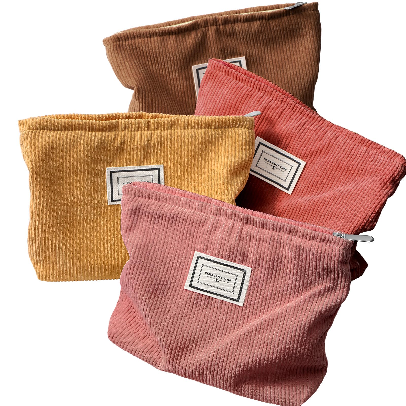 Foto 2 pulgar | Bolsa De Maquillaje Sanwuta Velvet Corduroy, Paquete De 4, Amarillo Y Marrón - Venta Internacional.