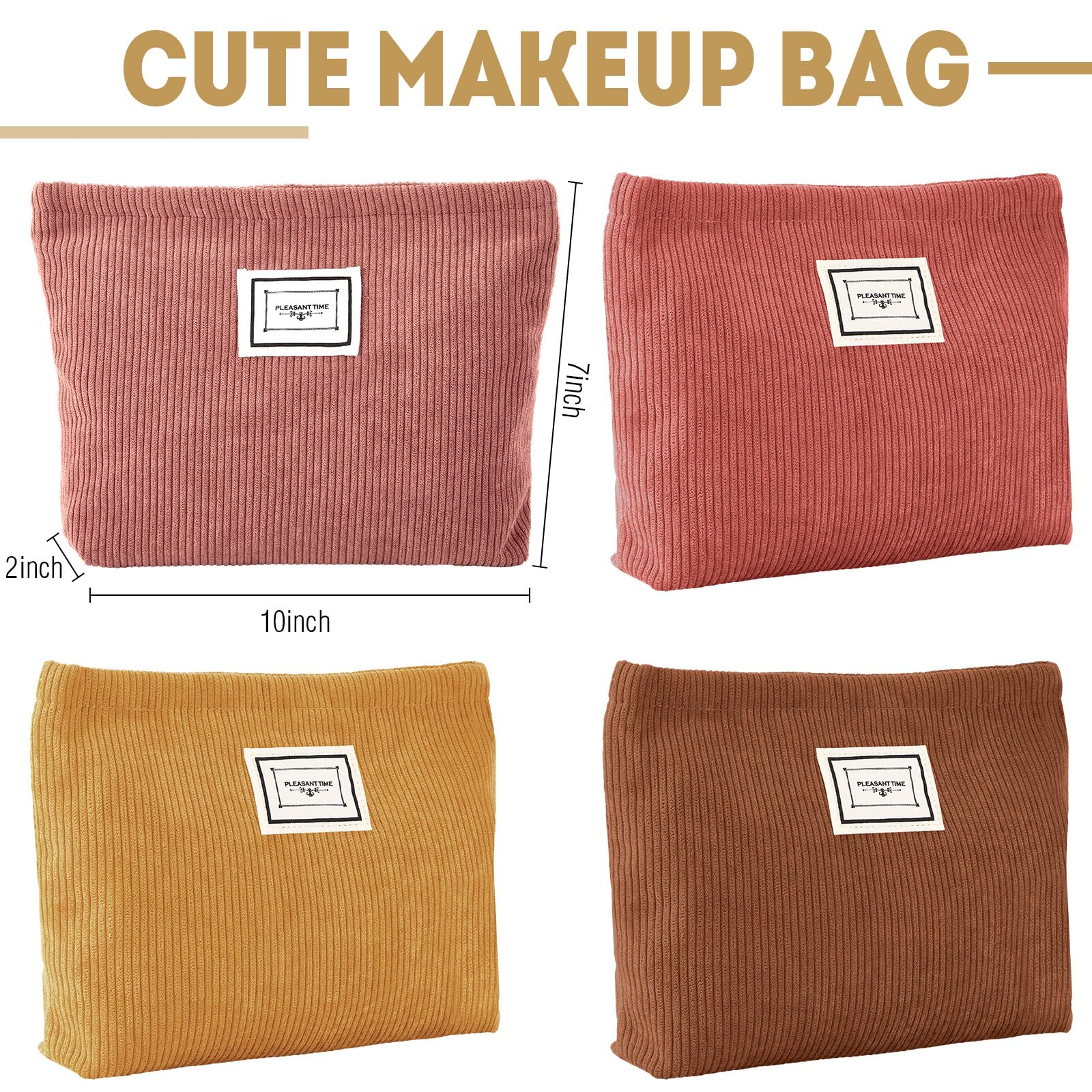 Foto 3 pulgar | Bolsa De Maquillaje Sanwuta Velvet Corduroy, Paquete De 4, Amarillo Y Marrón - Venta Internacional.
