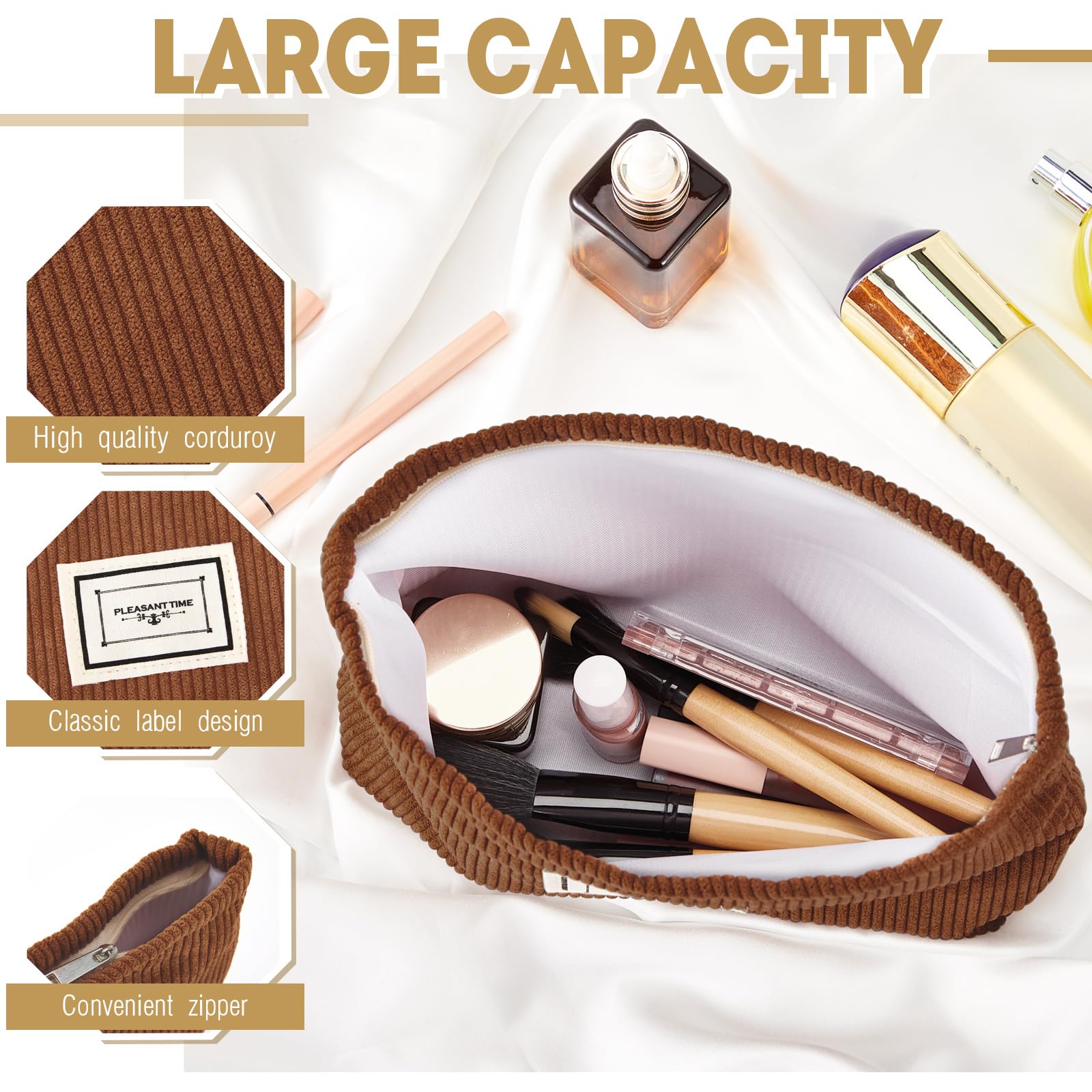 Foto 4 pulgar | Bolsa De Maquillaje Sanwuta Velvet Corduroy, Paquete De 4, Amarillo Y Marrón - Venta Internacional.