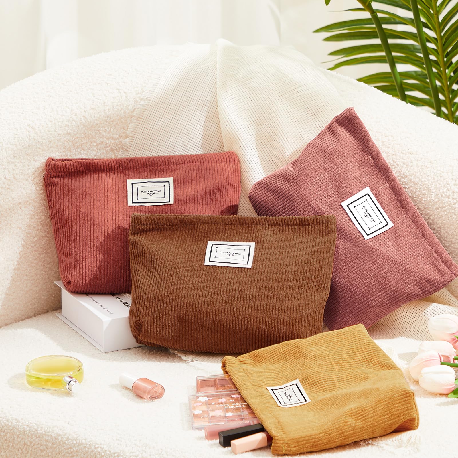 Foto 5 pulgar | Bolsa De Maquillaje Sanwuta Velvet Corduroy, Paquete De 4, Amarillo Y Marrón - Venta Internacional.