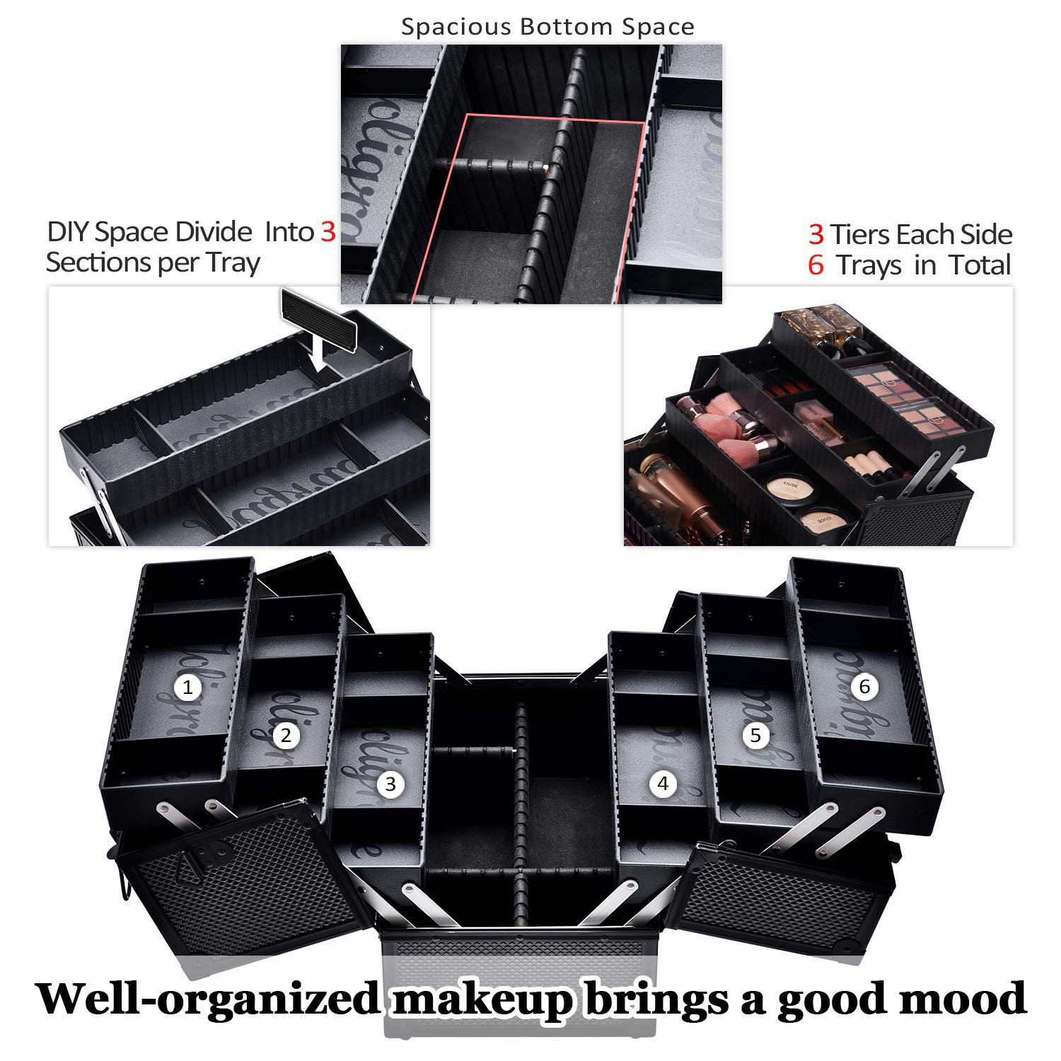Foto 3 pulgar | Estuche de Maquillaje Joligrace Professional Ajustable de 14 Pulgadas - Venta Internacional