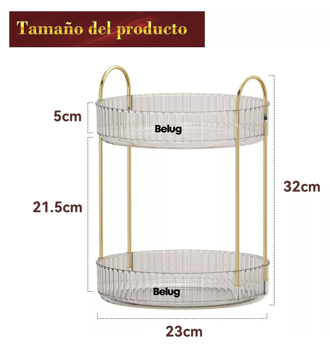 Foto 3 pulgar | Organizador De Maquillaje Cosméticos Rotación Acrílico 360° 2 Niveles Transparencia Belug