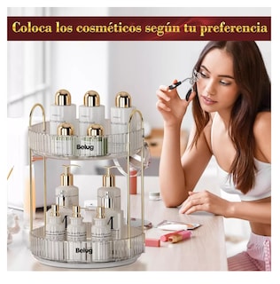 Foto 4 | Organizador De Maquillaje Cosméticos Rotación Acrílico 360° 2 Niveles Transparencia Belug