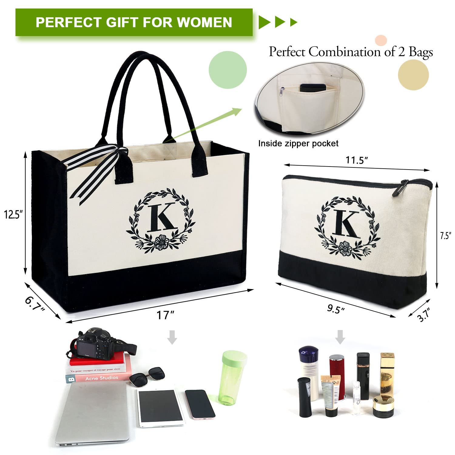 Foto 3 pulgar | Bolso De Mano Beegreen Con La Letra K Bordada Con La Inicial Para Mujer - Venta Internacional.