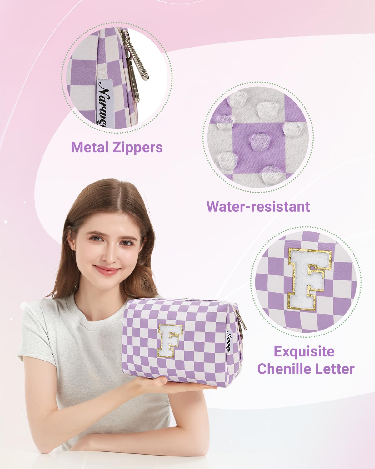Foto 5 pulgar | Bolsa De Maquillaje Narwey Con Inicial Morada Personalizada, Letra F - Venta Internacional.