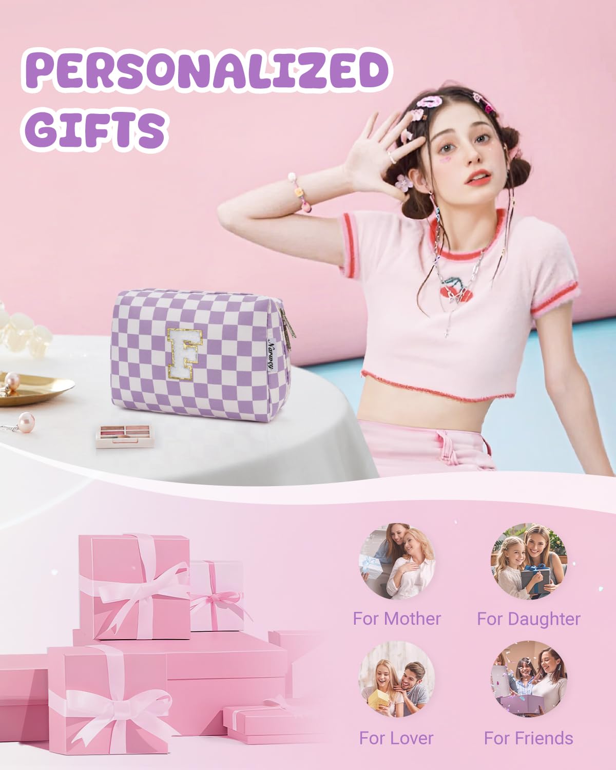 Foto 6 | Bolsa De Maquillaje Narwey Con Inicial Morada Personalizada, Letra F - Venta Internacional.