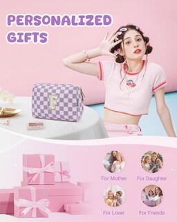 Foto 6 | Bolsa De Maquillaje Narwey Con Inicial Morada Personalizada, Letra F - Venta Internacional.