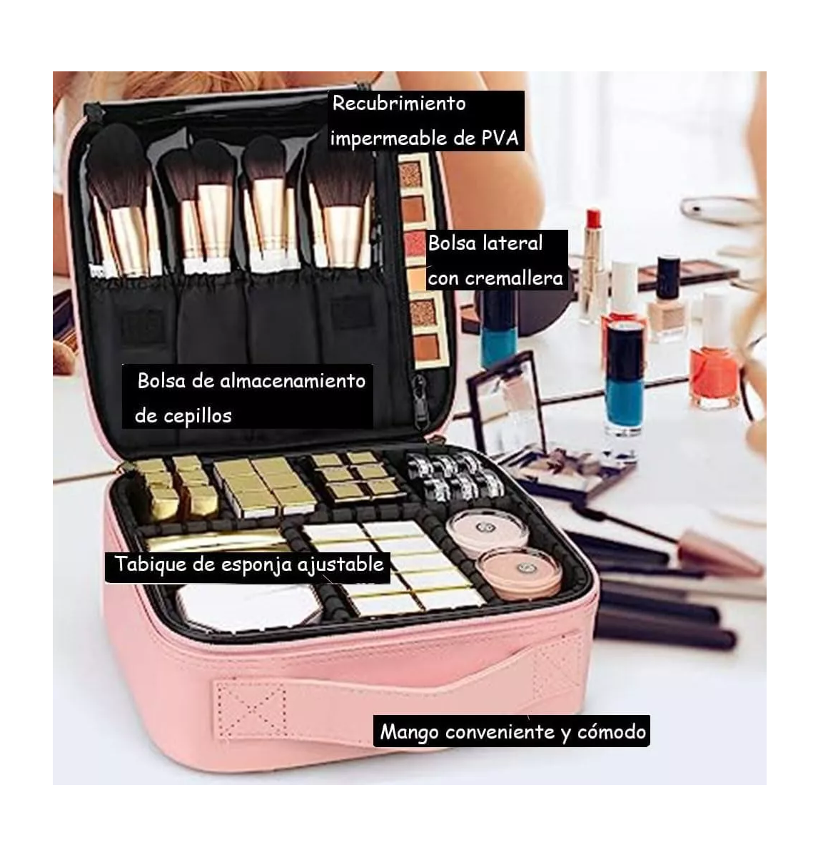 Foto 3 pulgar | Estuche Organizador De Maquillaje De Viaje Para Cosméticos, Rosa