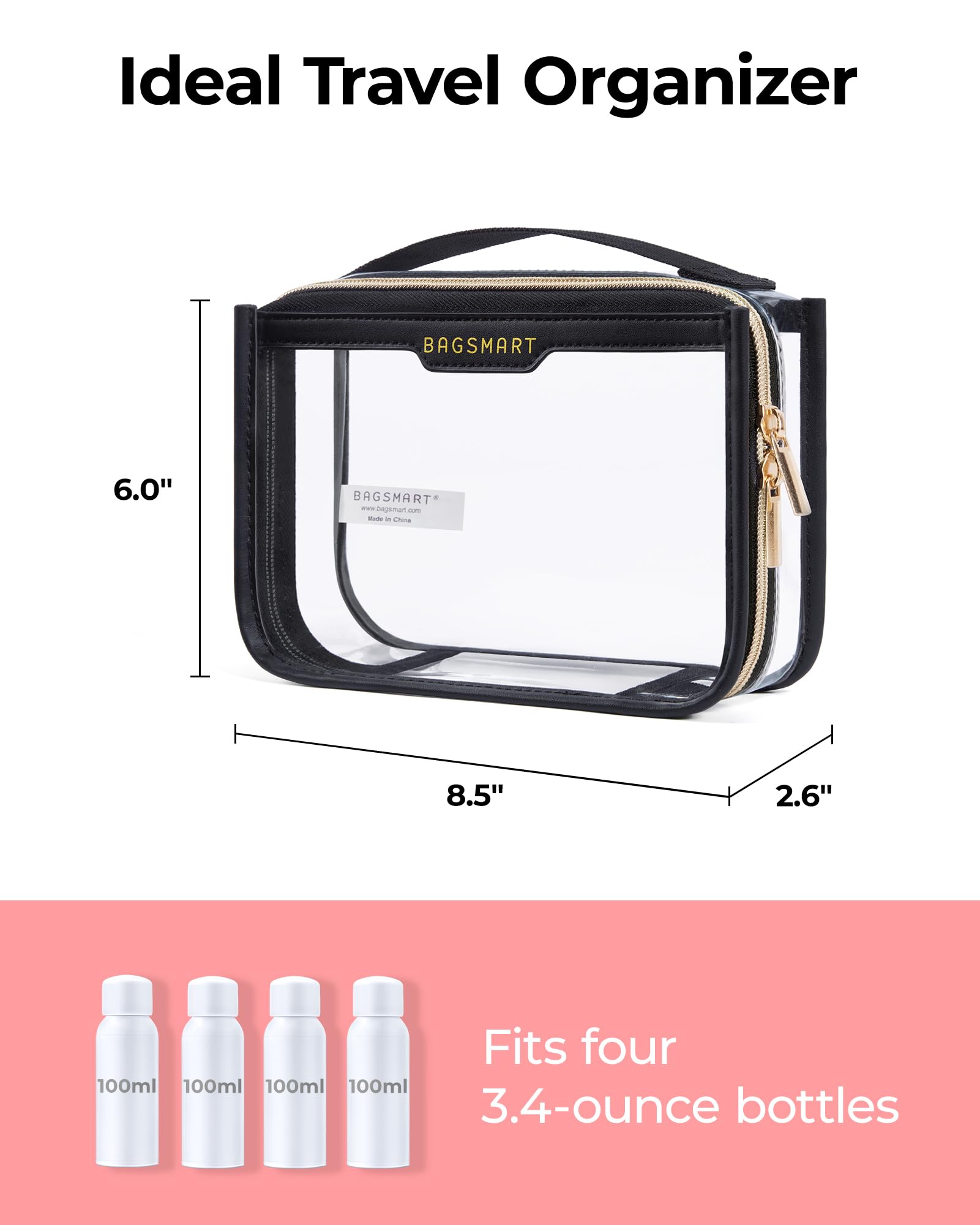 Foto 4 pulgar | Neceser De Maquillaje Bagsmart, Transparente, Para Mujer, Color Rosa - Venta Internacional.