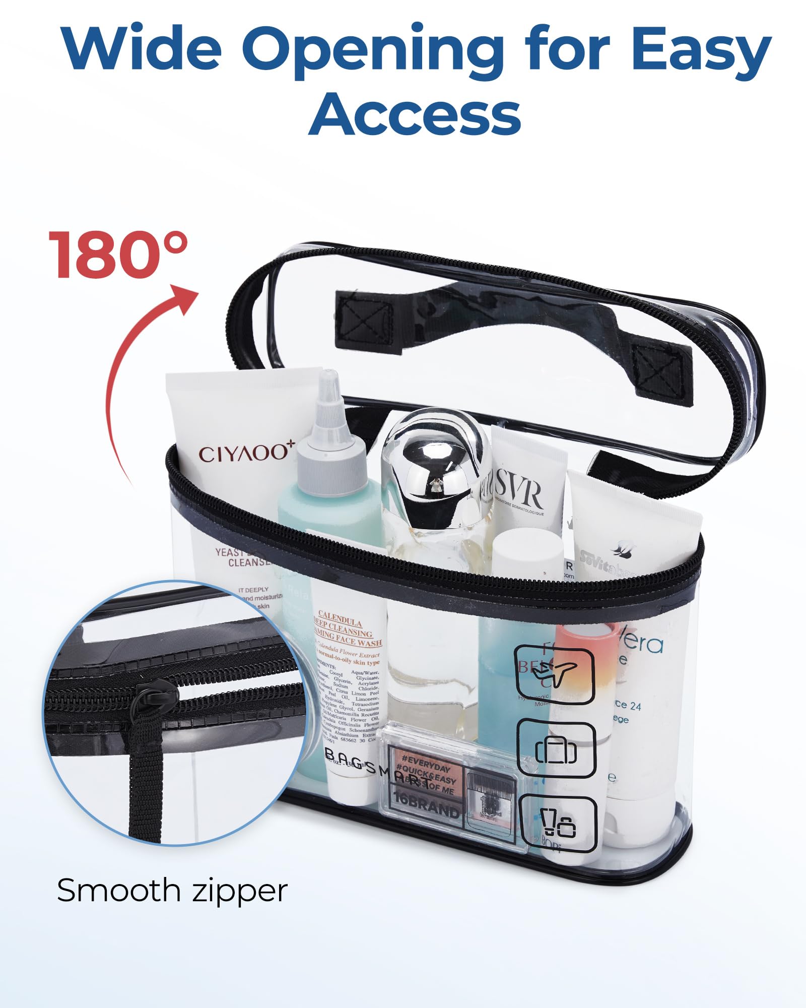 Foto 2 | Neceser Bagsmart Aprobado Por La Tsa, Paquete De 3 Unidades, Maquillaje Transparente, Negro - Venta Internacional.