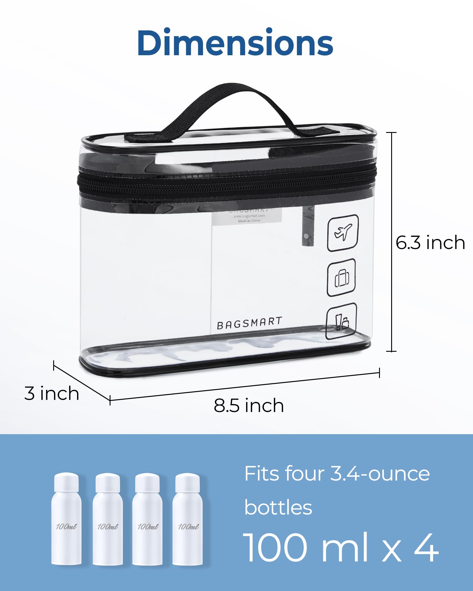 Foto 5 pulgar | Neceser Bagsmart Aprobado Por La Tsa, Paquete De 3 Unidades, Maquillaje Transparente, Negro - Venta Internacional.