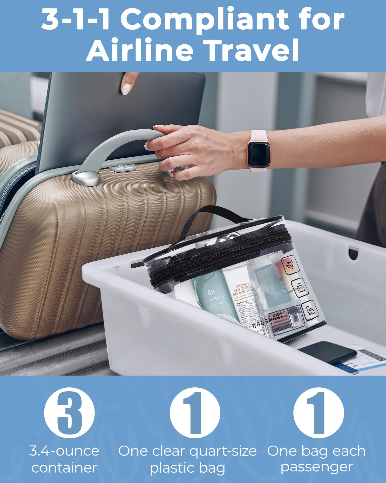 Foto 6 | Neceser Bagsmart Aprobado Por La Tsa, Paquete De 3 Unidades, Maquillaje Transparente, Negro - Venta Internacional.