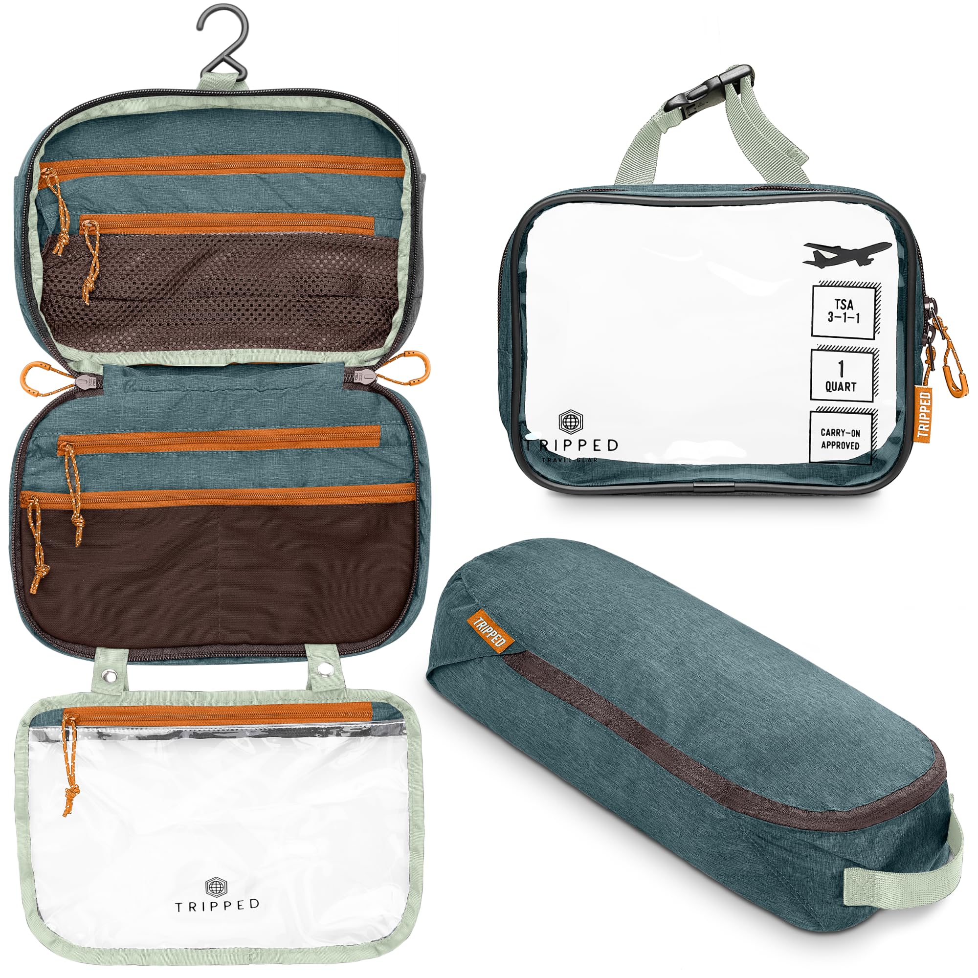 Set De Neceser Tripped Para Colgar Artículos De Viaje, Color Verde - Venta Internacional.