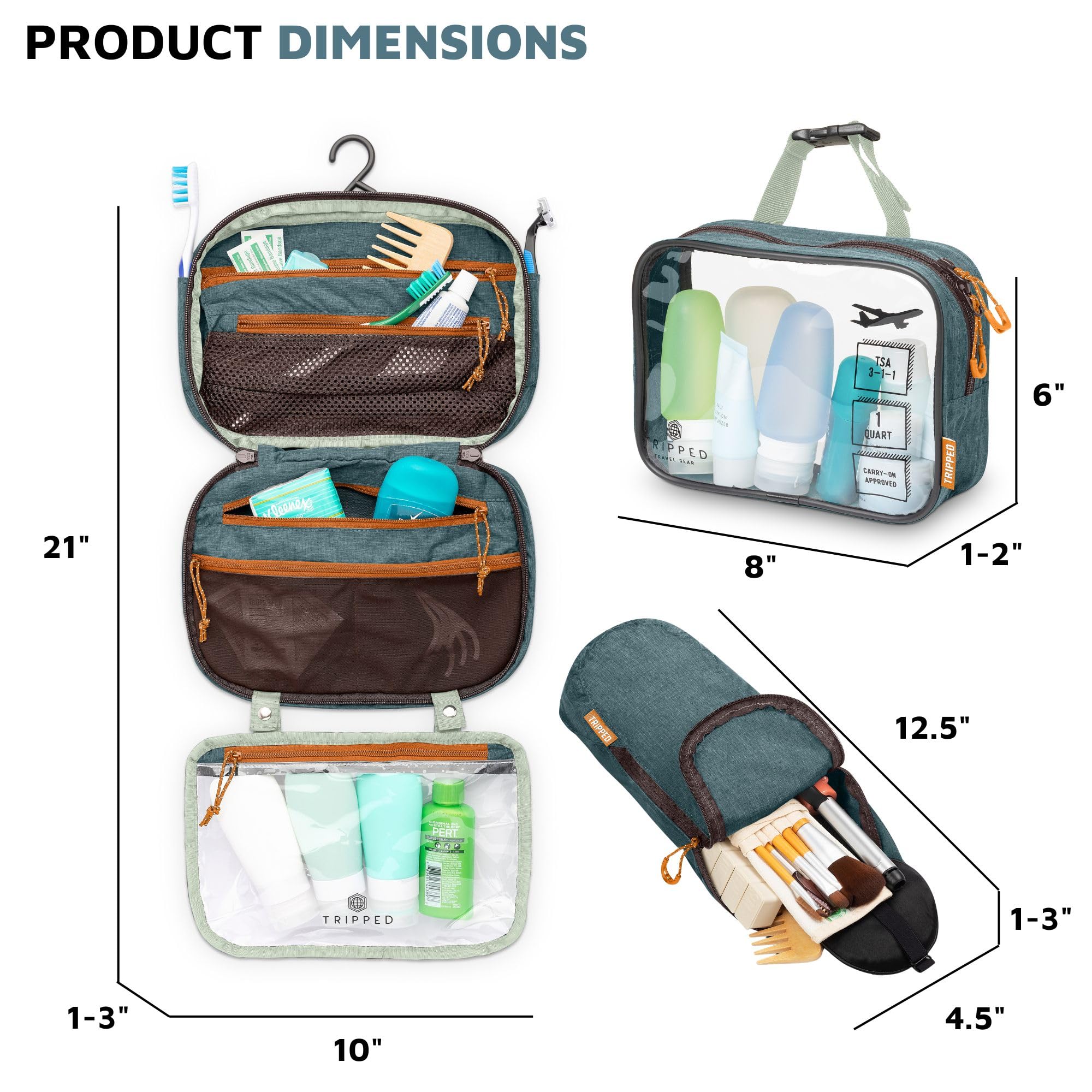 Foto 4 pulgar | Set De Neceser Tripped Para Colgar Artículos De Viaje, Color Verde - Venta Internacional.