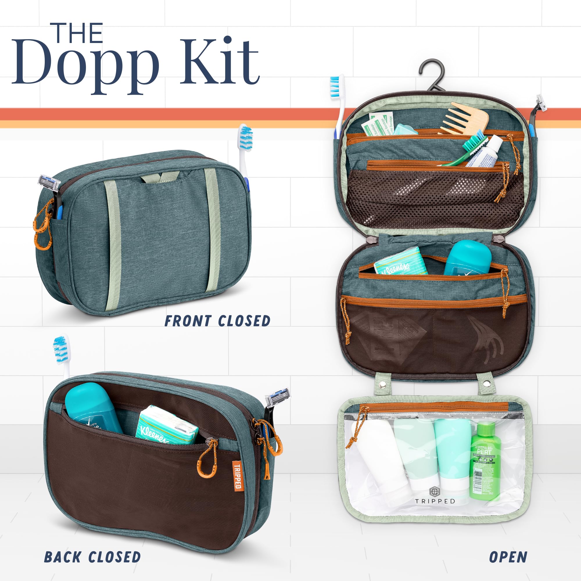 Foto 4 | Set De Neceser Tripped Para Colgar Artículos De Viaje, Color Verde - Venta Internacional.