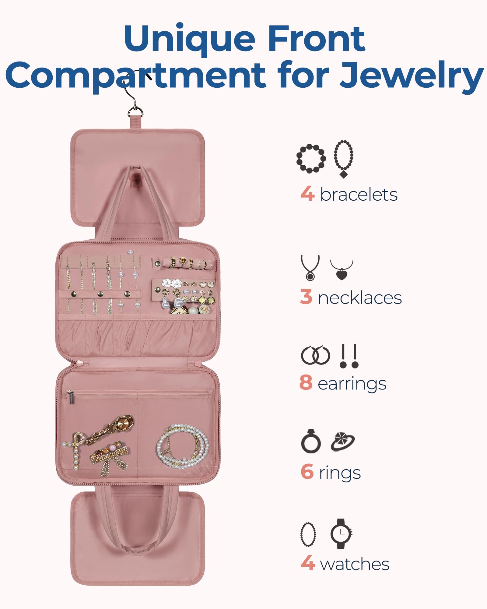 Foto 3 pulgar | Neceser Bagsmart Travel Con Organizador De Joyas, Color Rosa Oscuro - Venta Internacional.