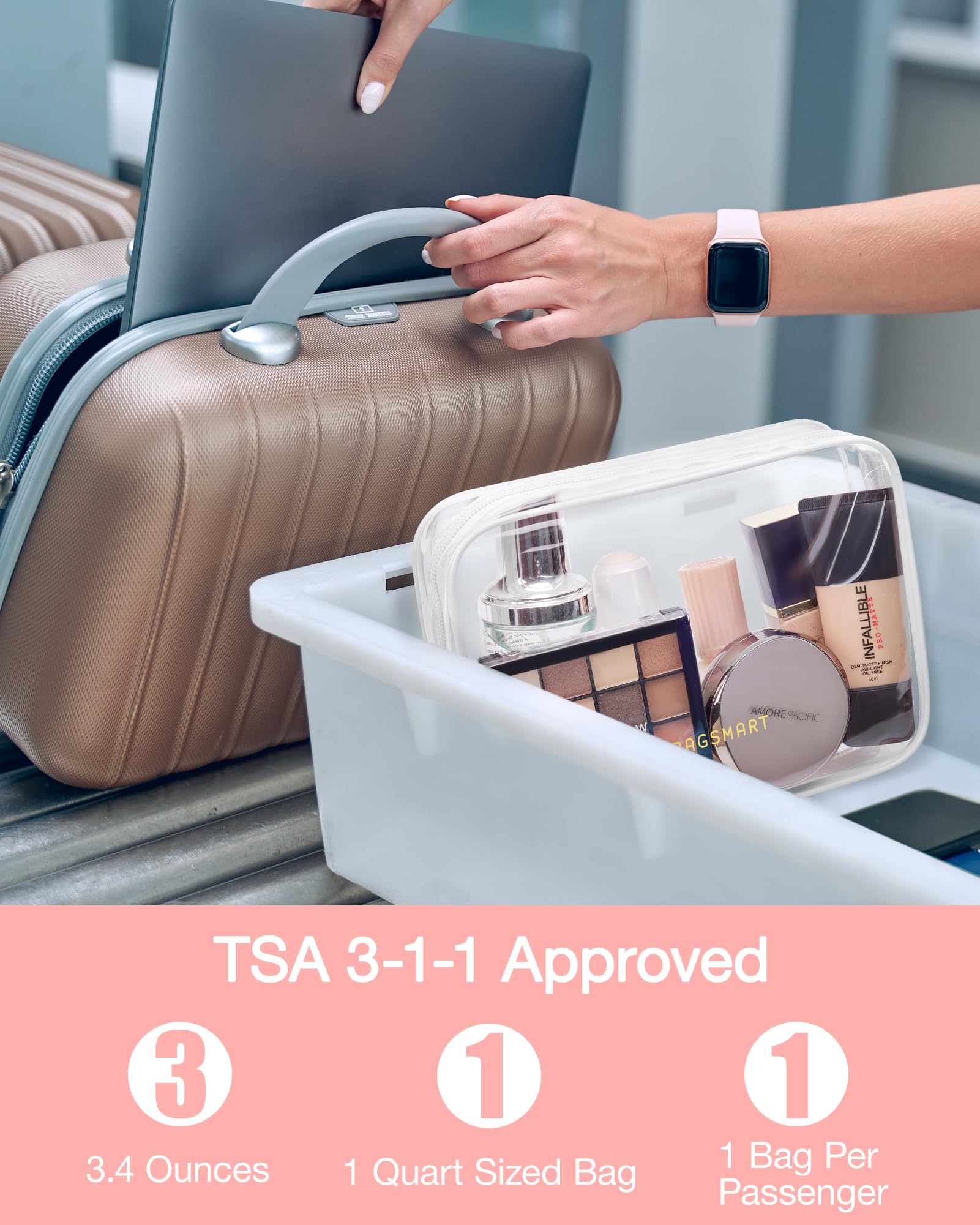Foto 2 | Bolsa De Aseo Bagsmart Transparente, 3 Paquetes, Resistente Al Agua Para Mujer - Venta Internacional.